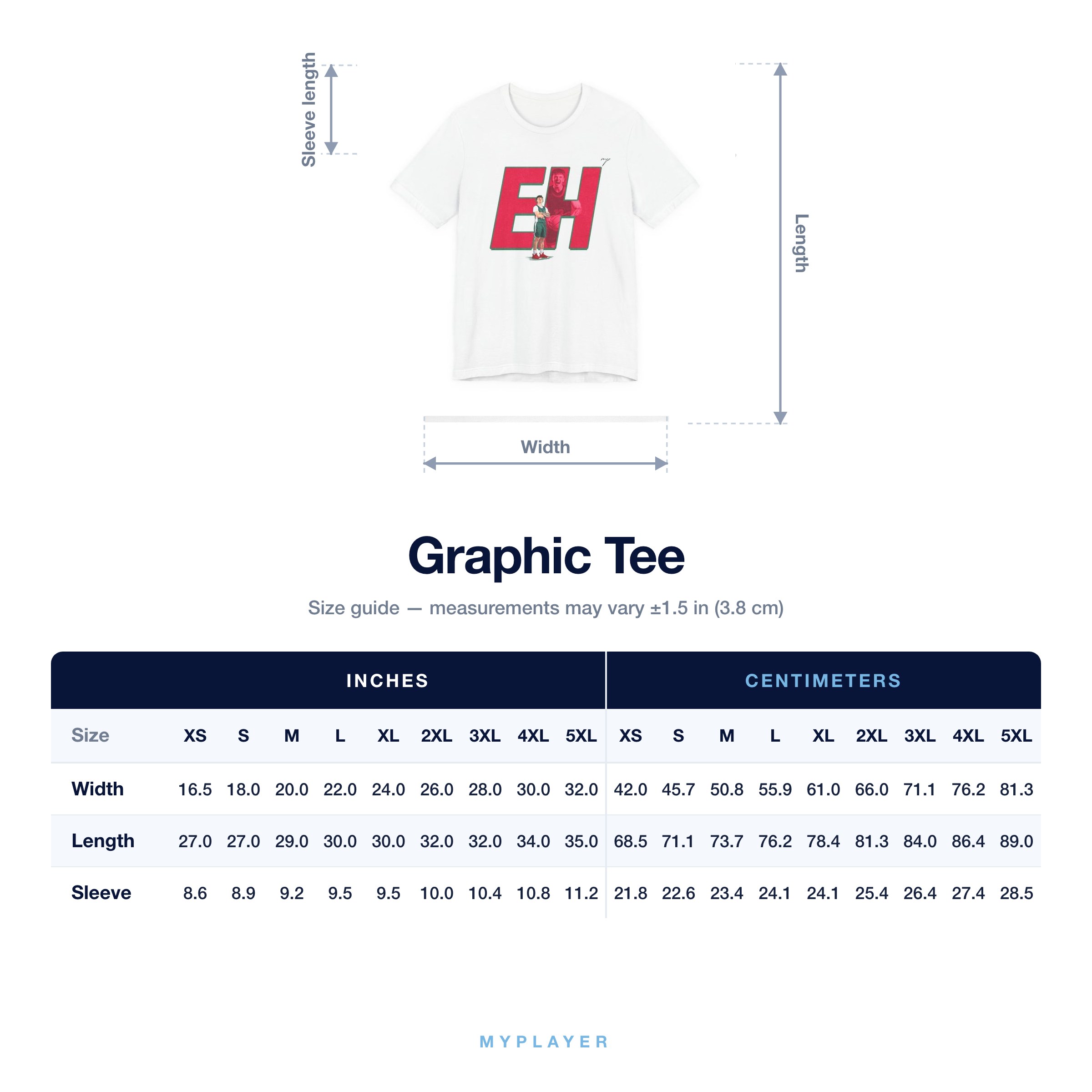 Graphic Tee size chart