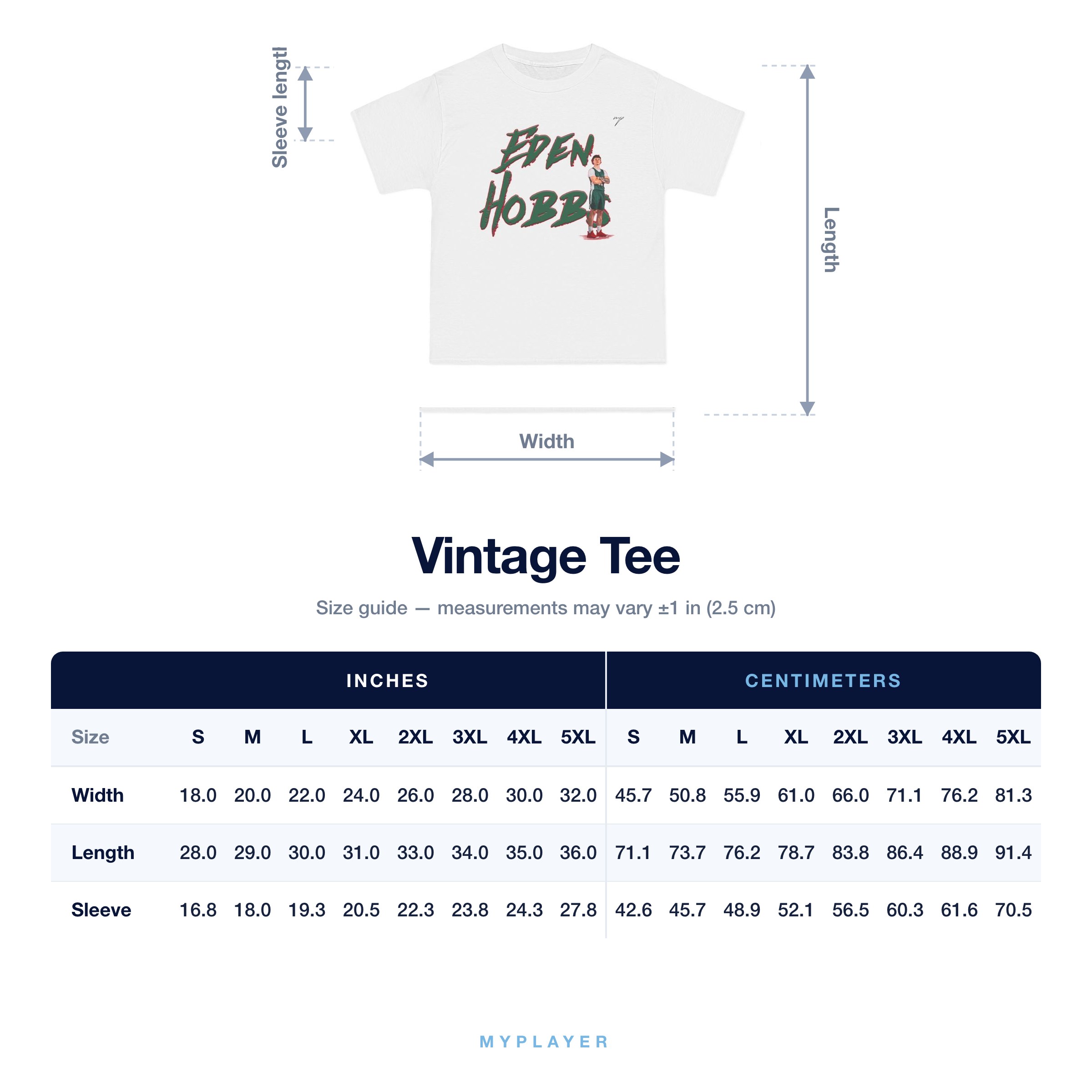 Vintage Tee size chart
