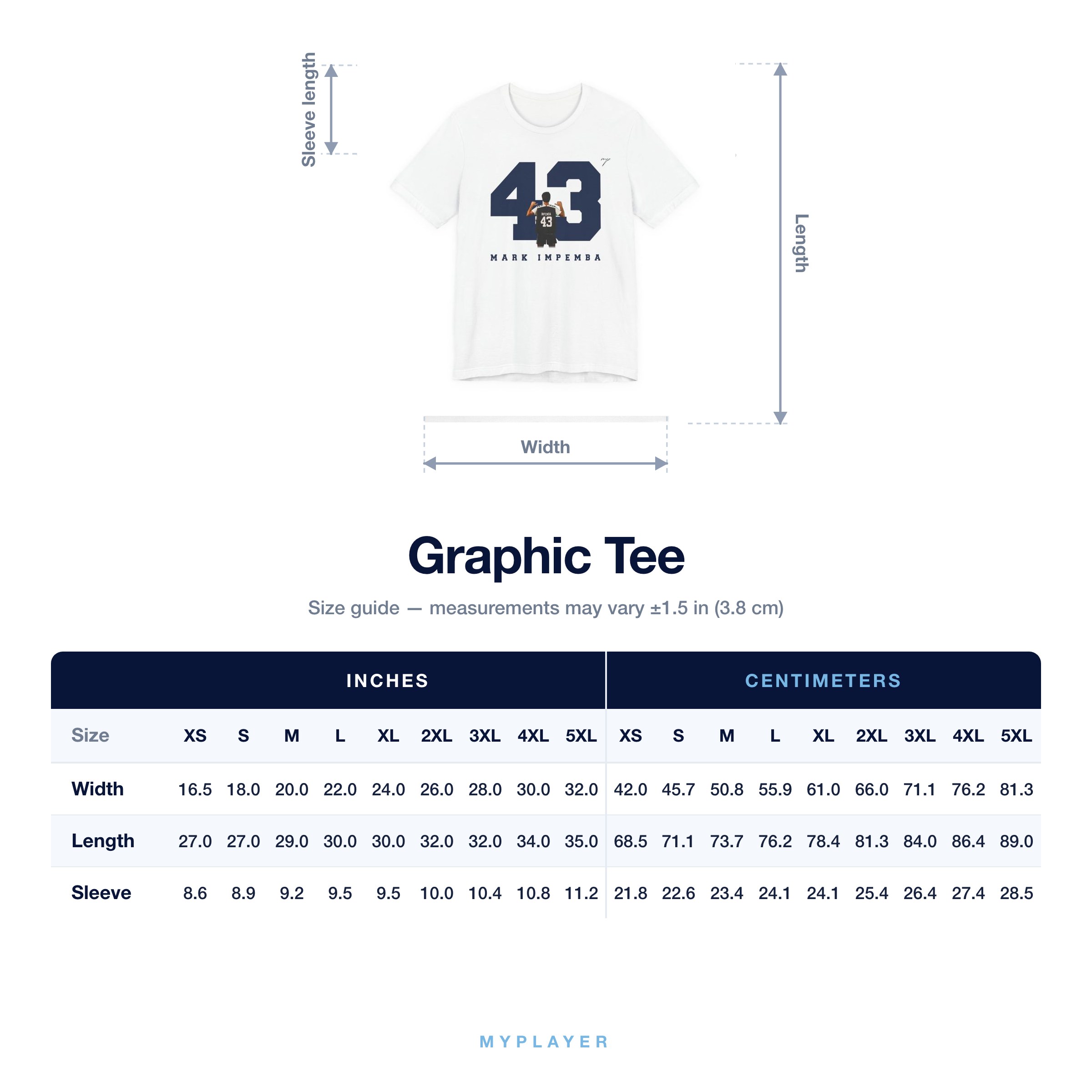 Graphic Tee size chart