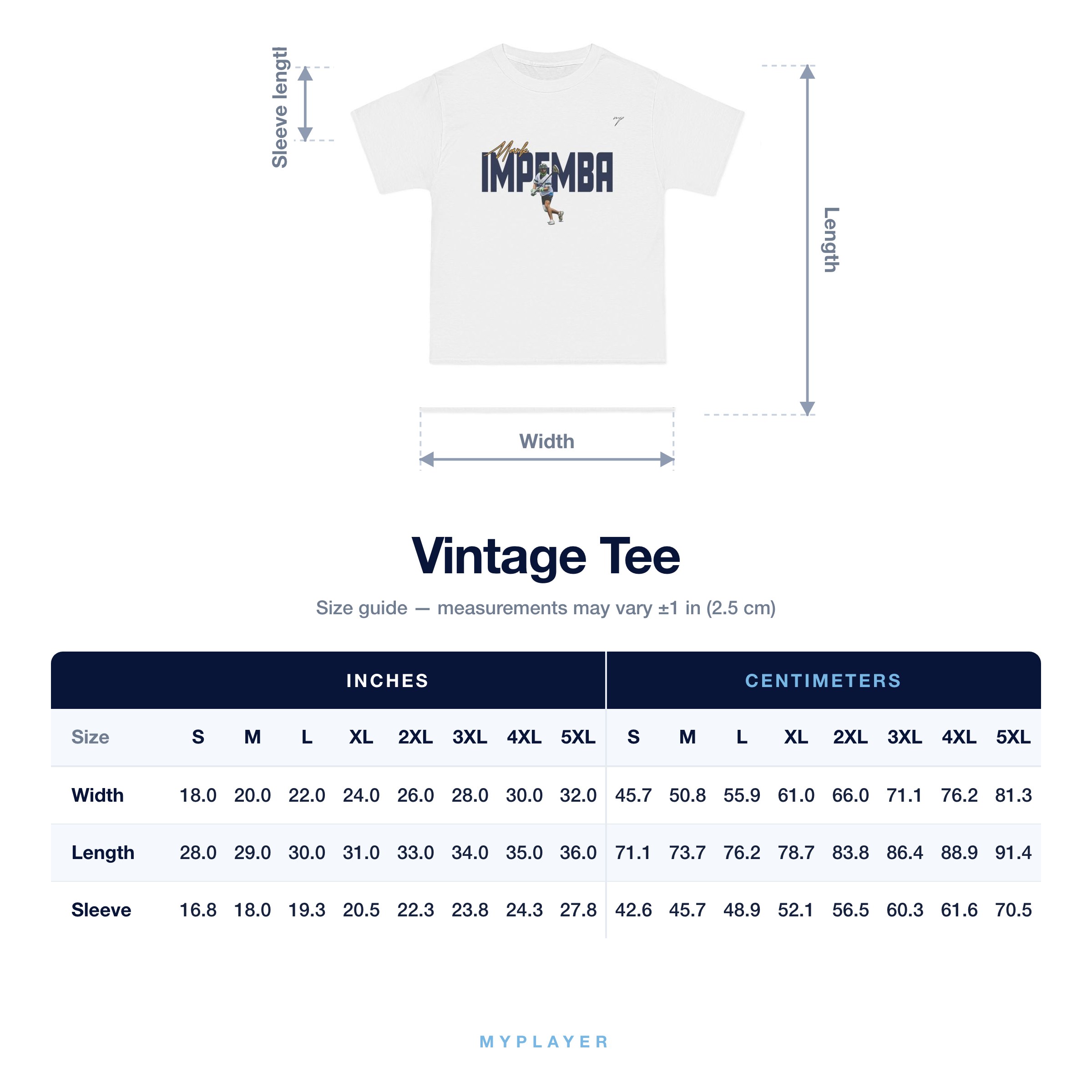Vintage Tee size chart