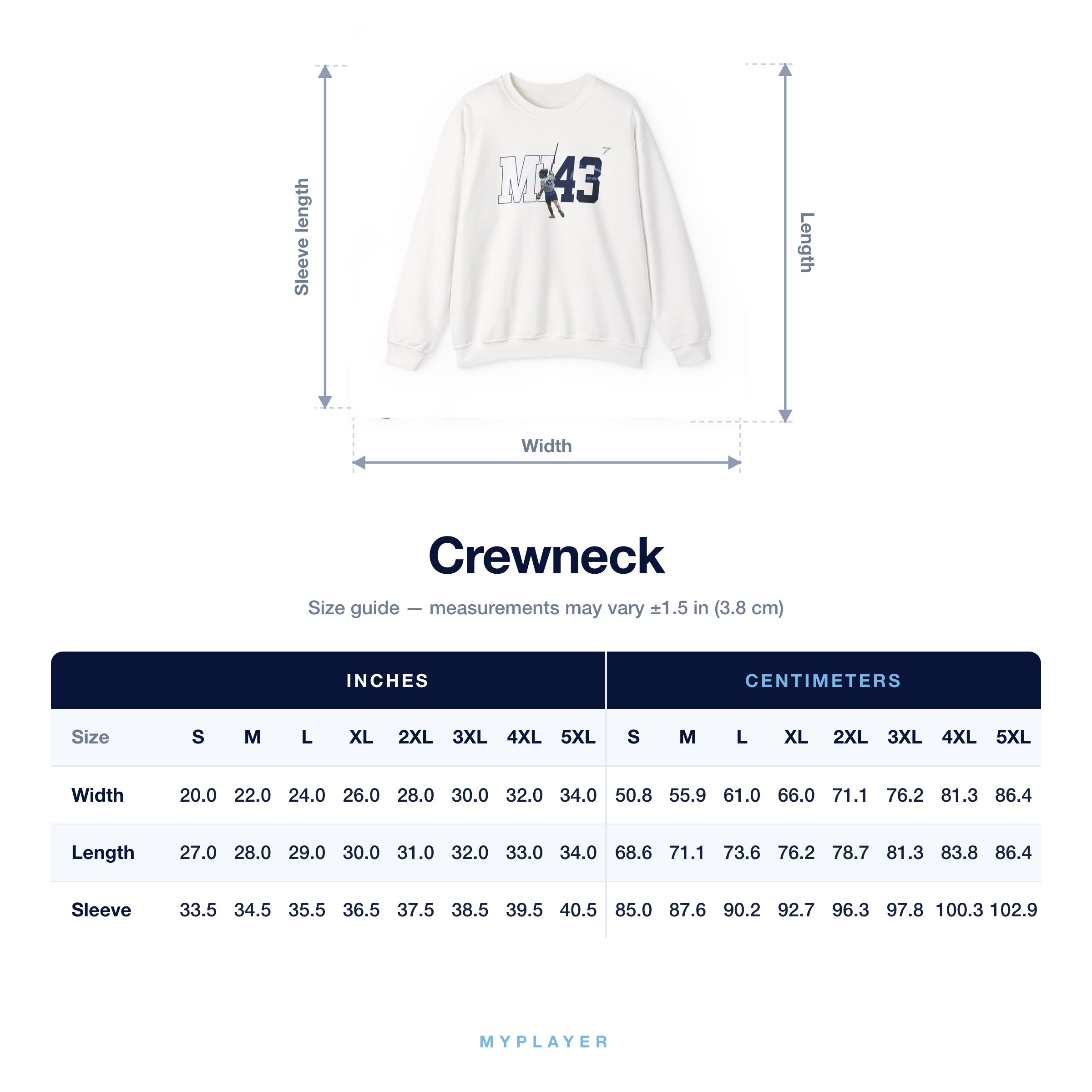 Crewneck size chart