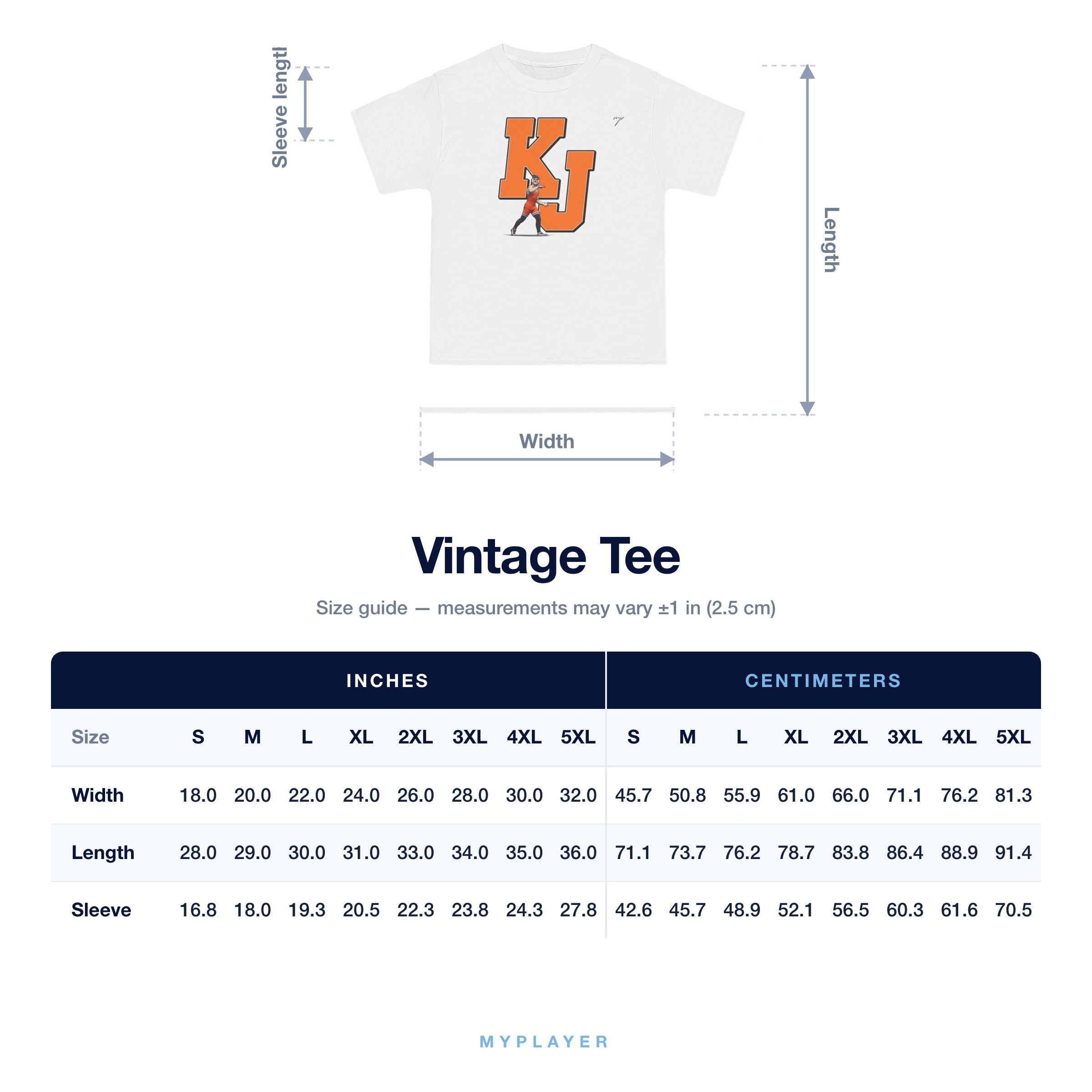 Vintage Tee size chart