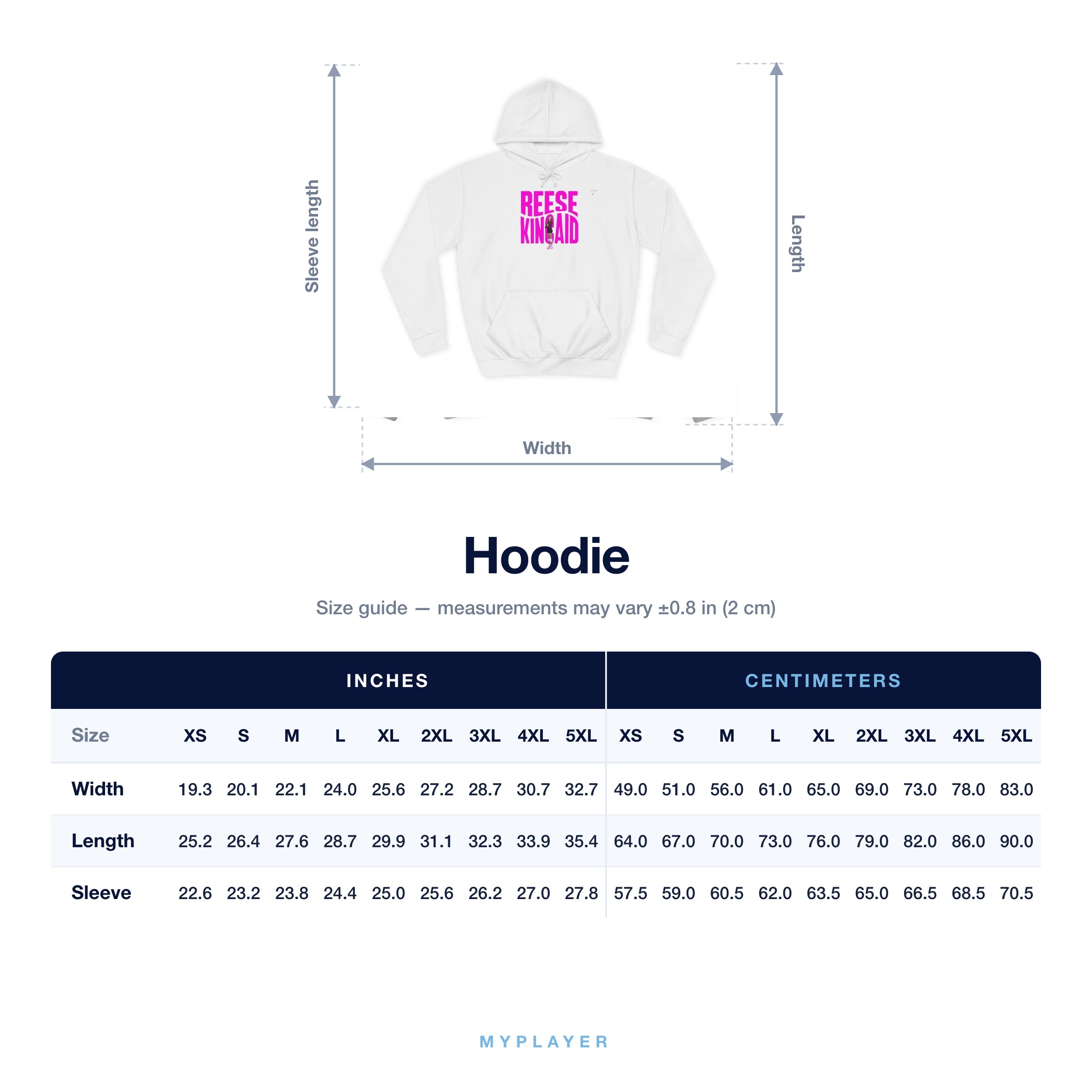Hoodie size chart