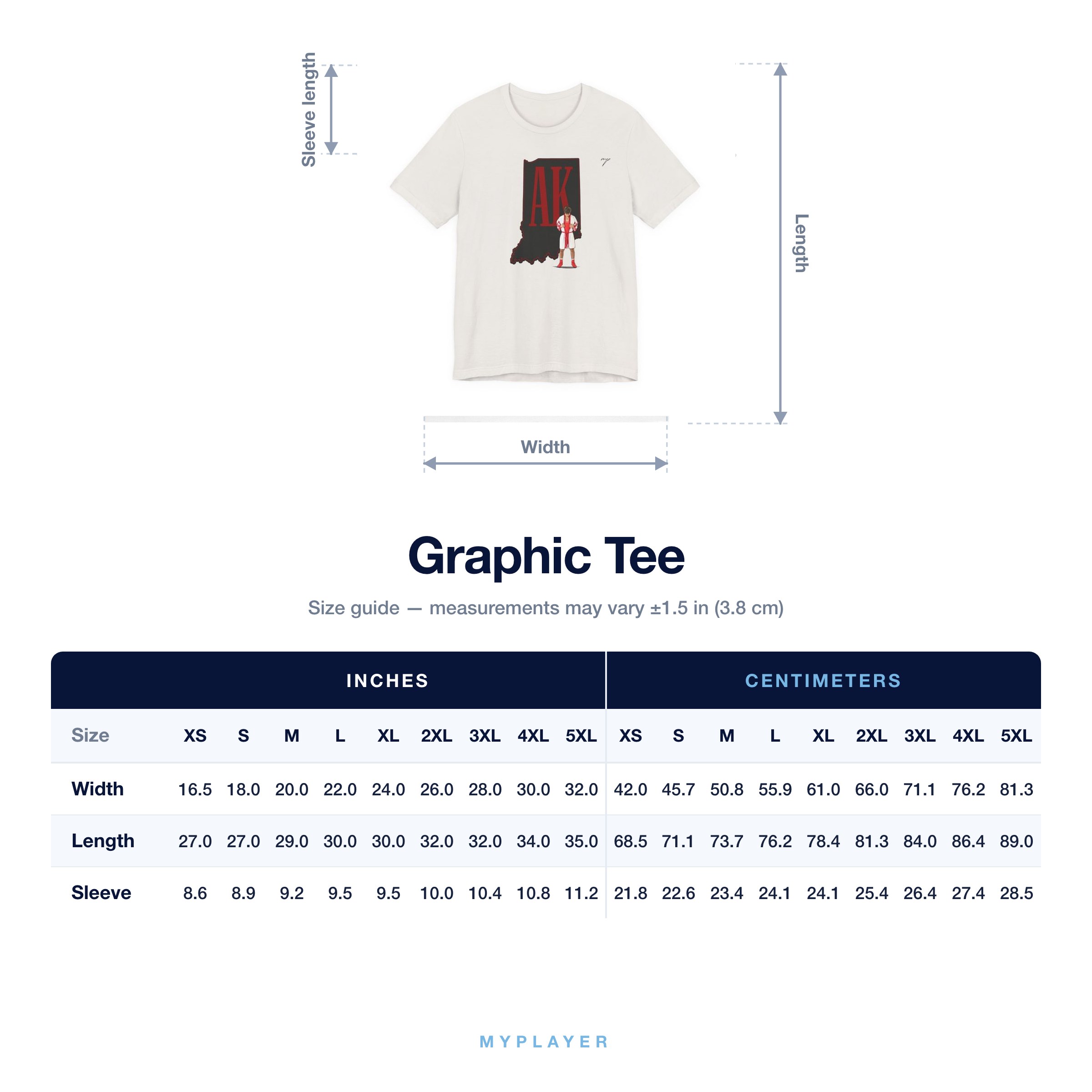 Graphic Tee size chart