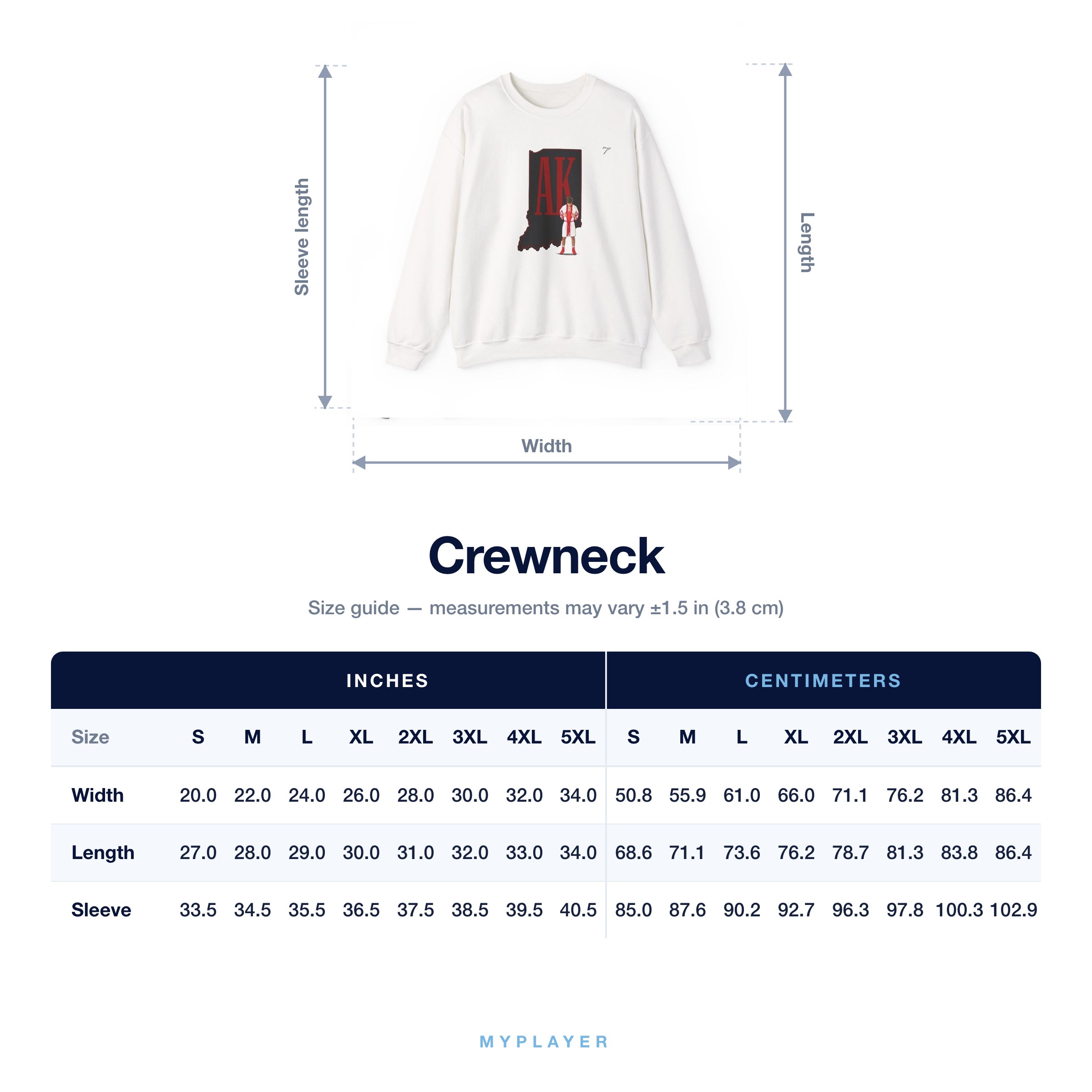 Crewneck size chart