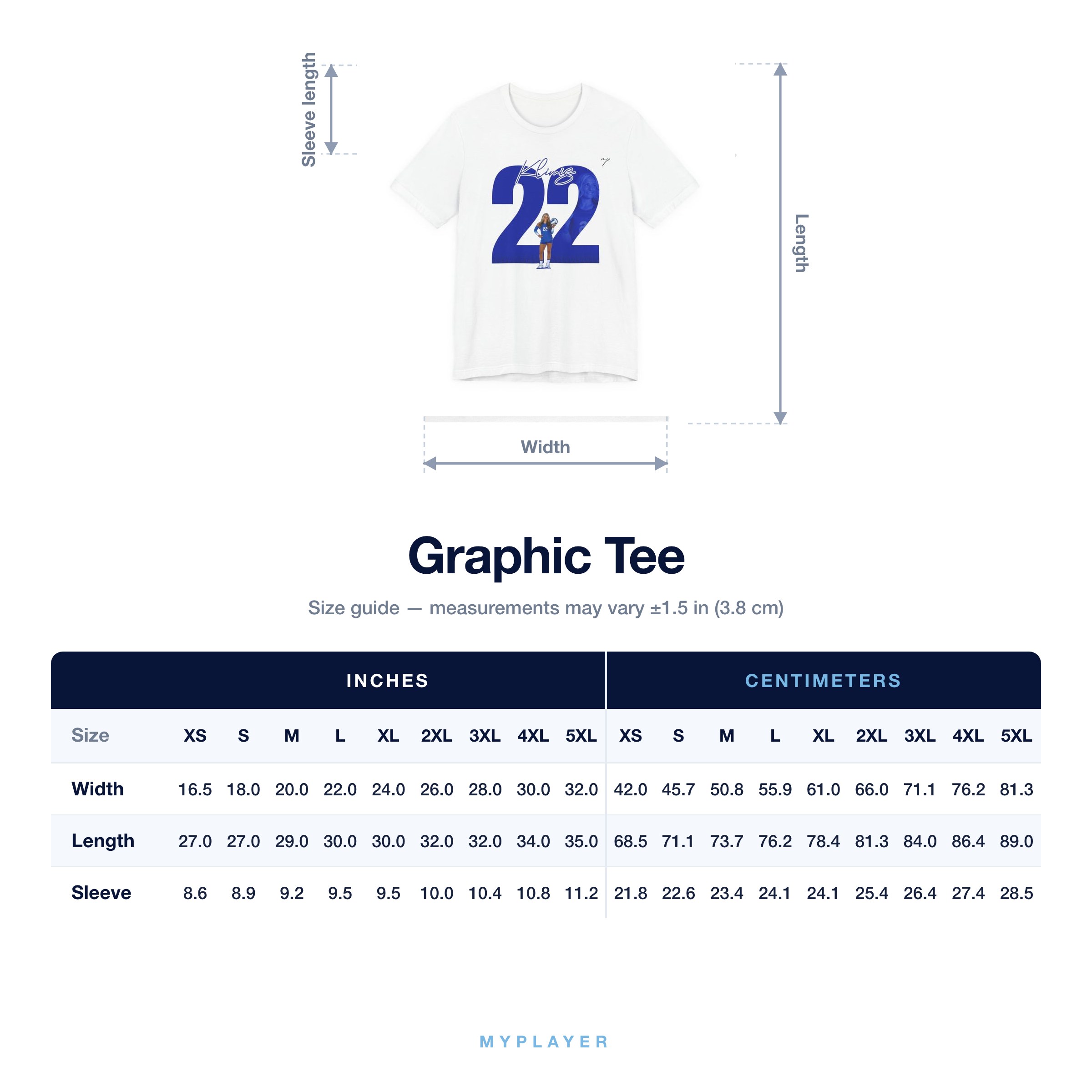 Graphic Tee size chart