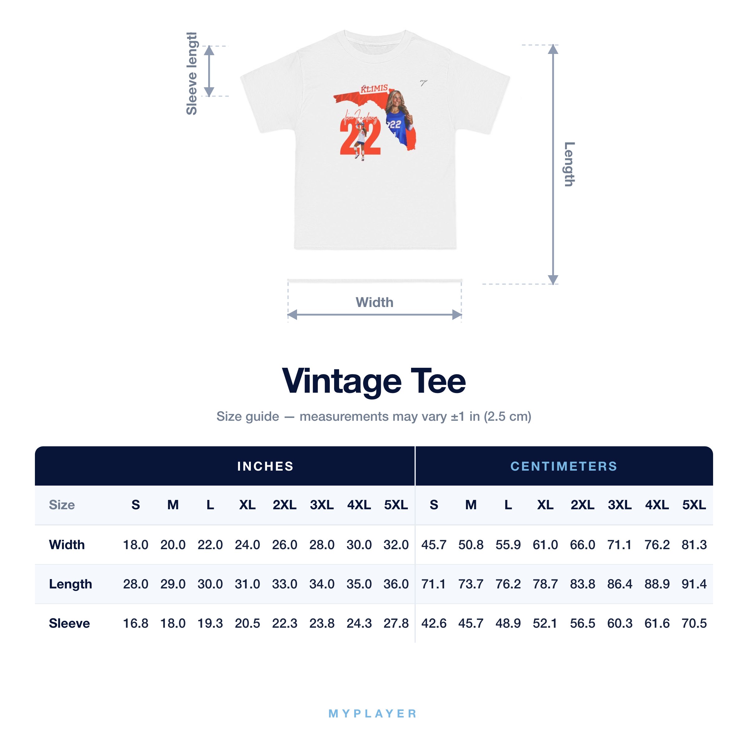 Vintage Tee size chart