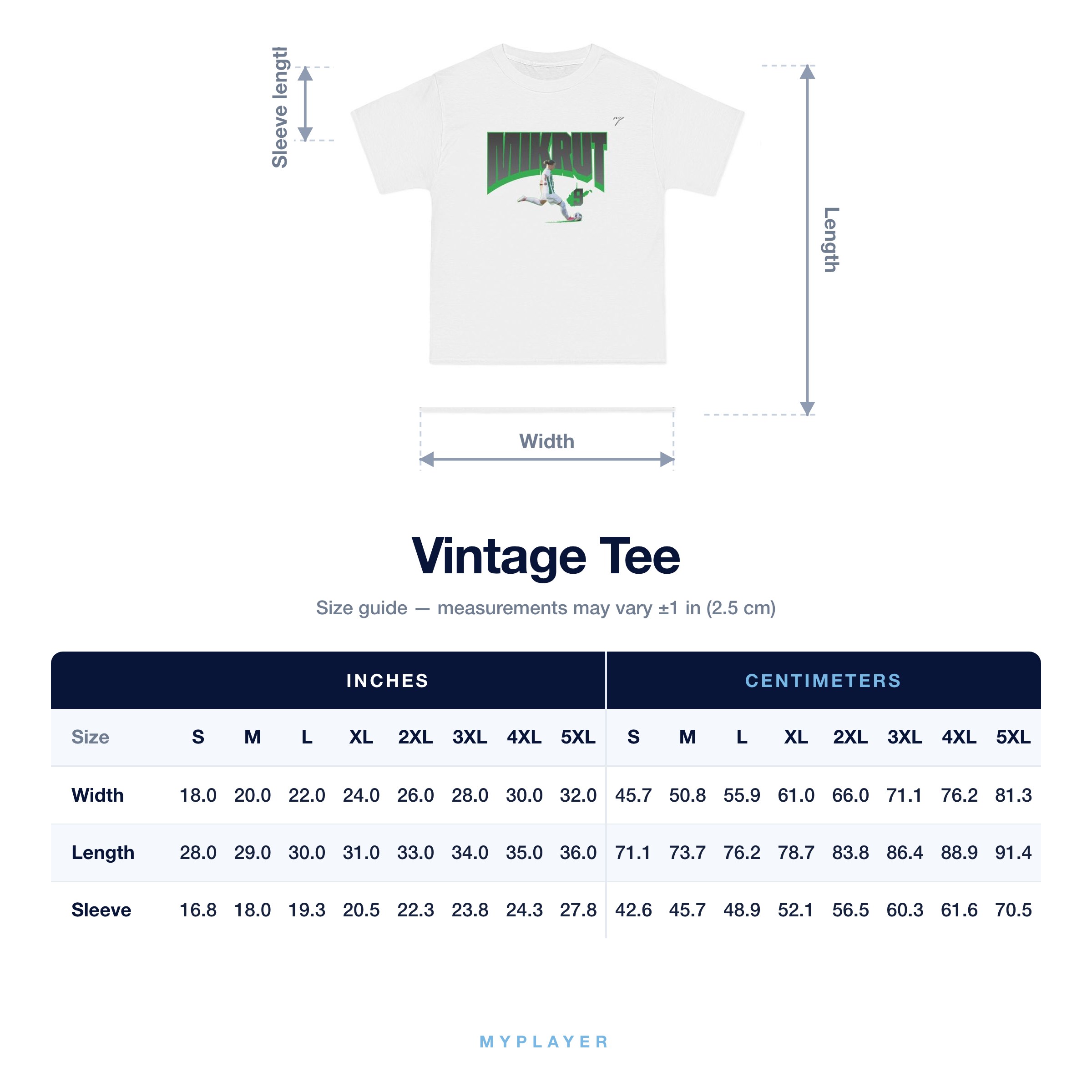 Vintage Tee size chart