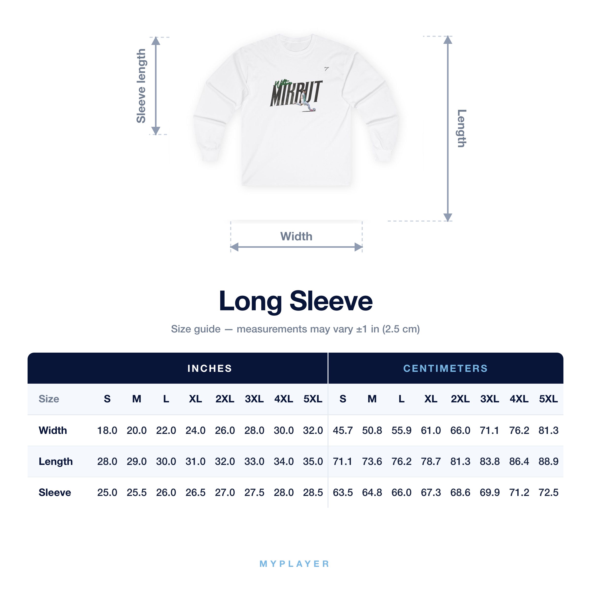 Long Sleeve size chart