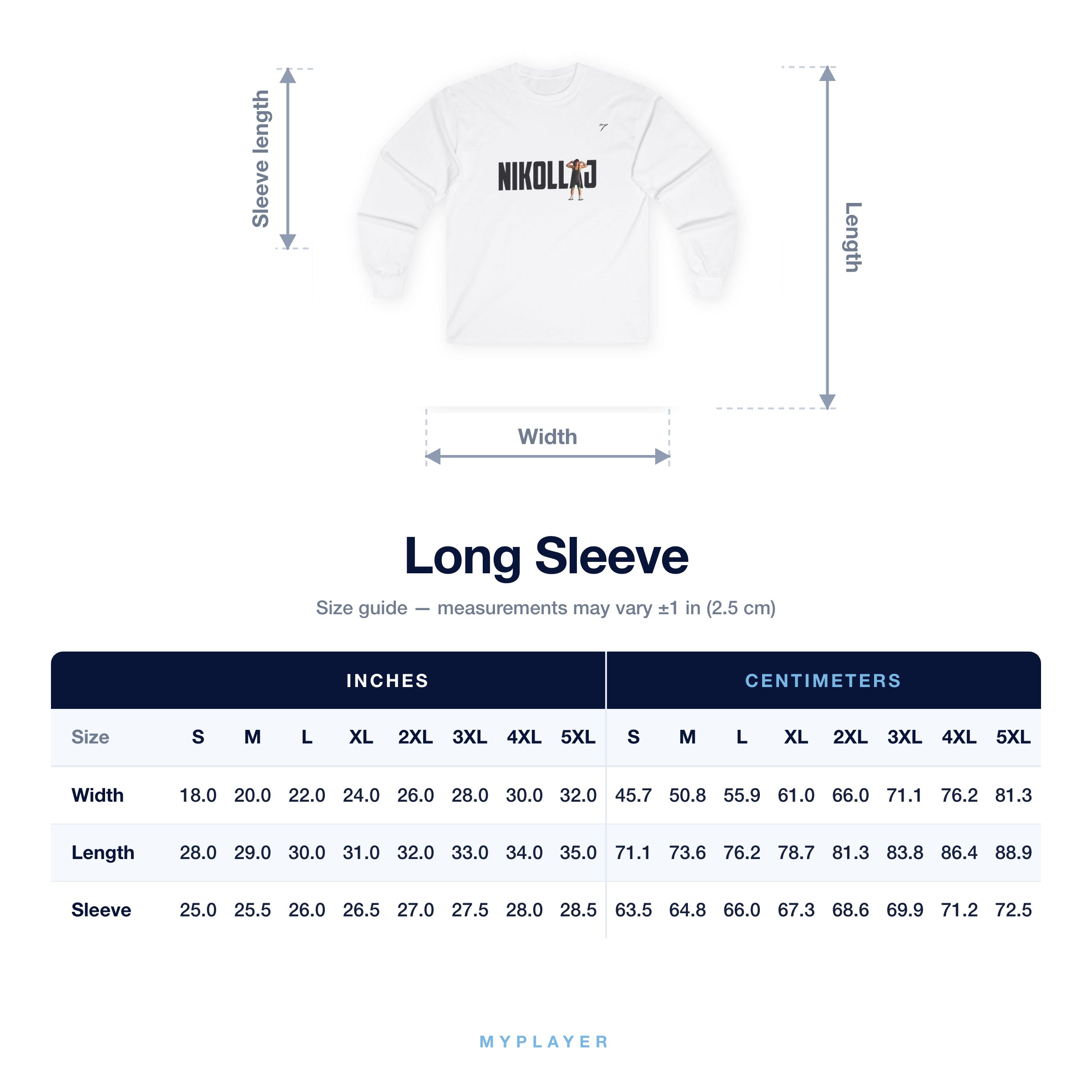 Long Sleeve size chart