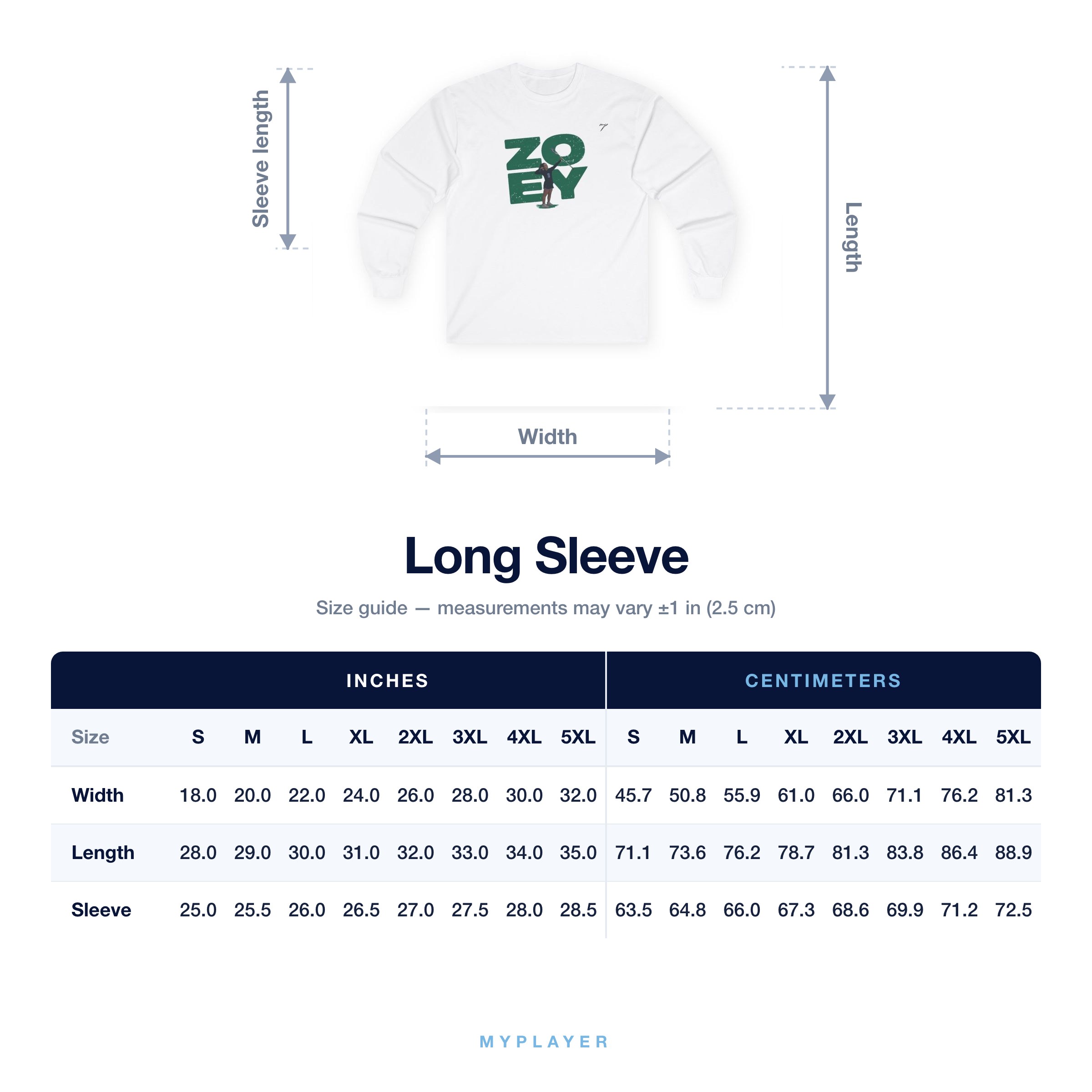 Long Sleeve size chart