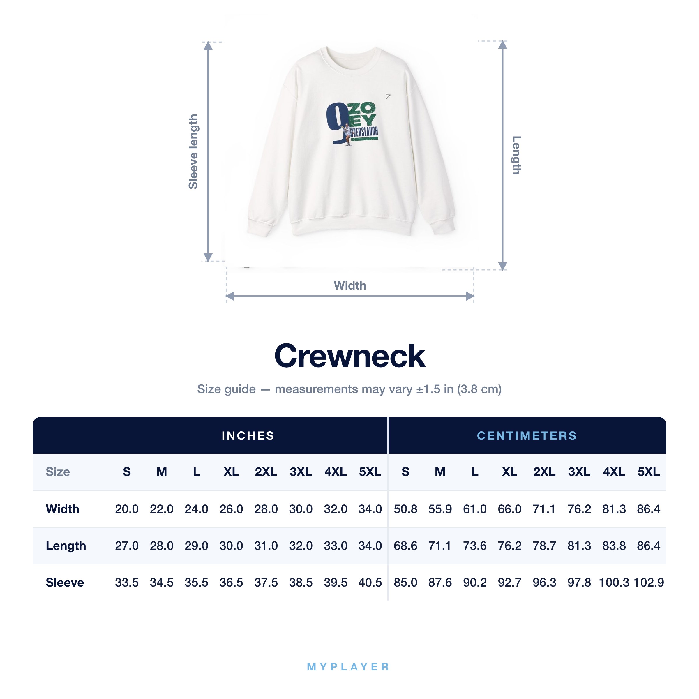 Crewneck size chart