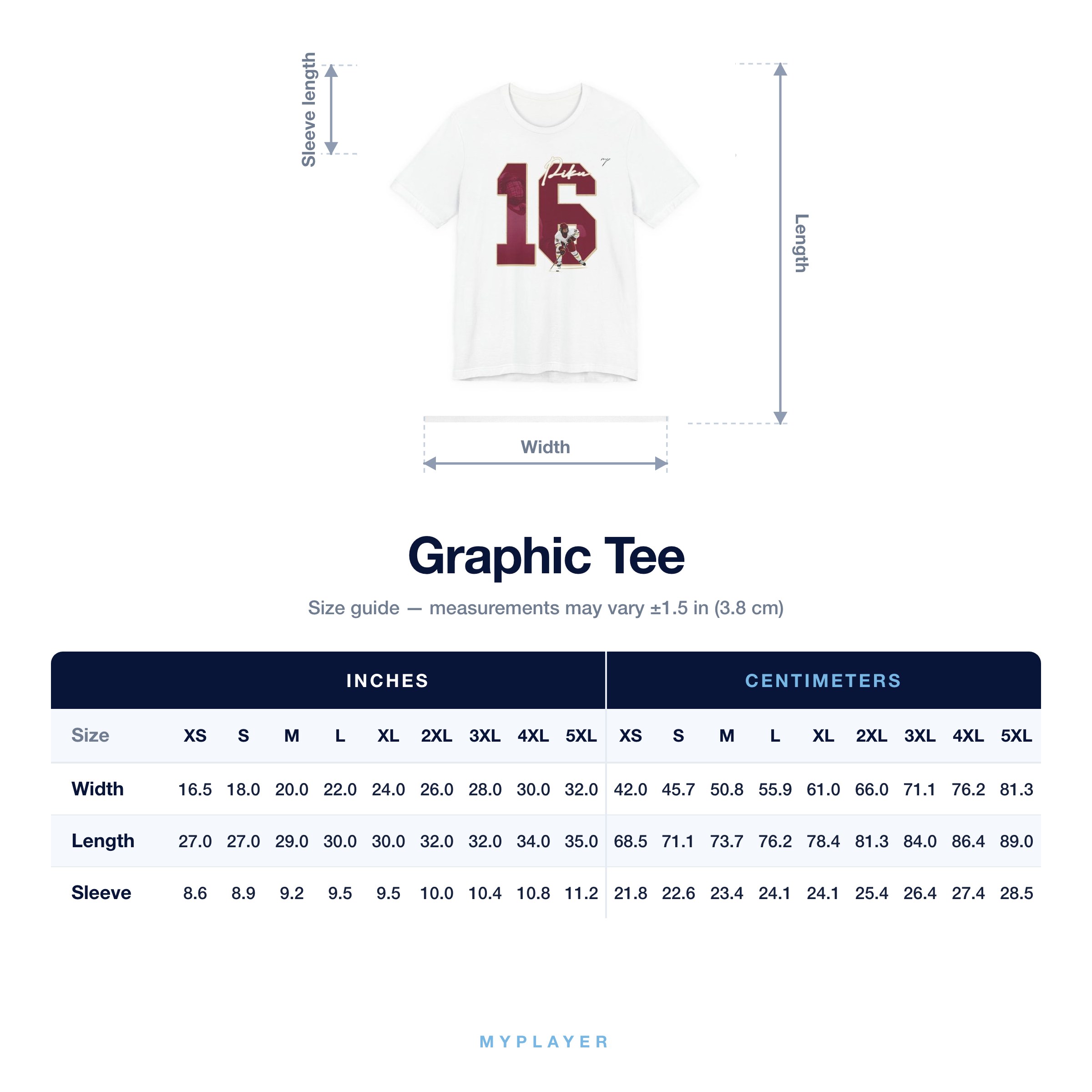 Graphic Tee size chart
