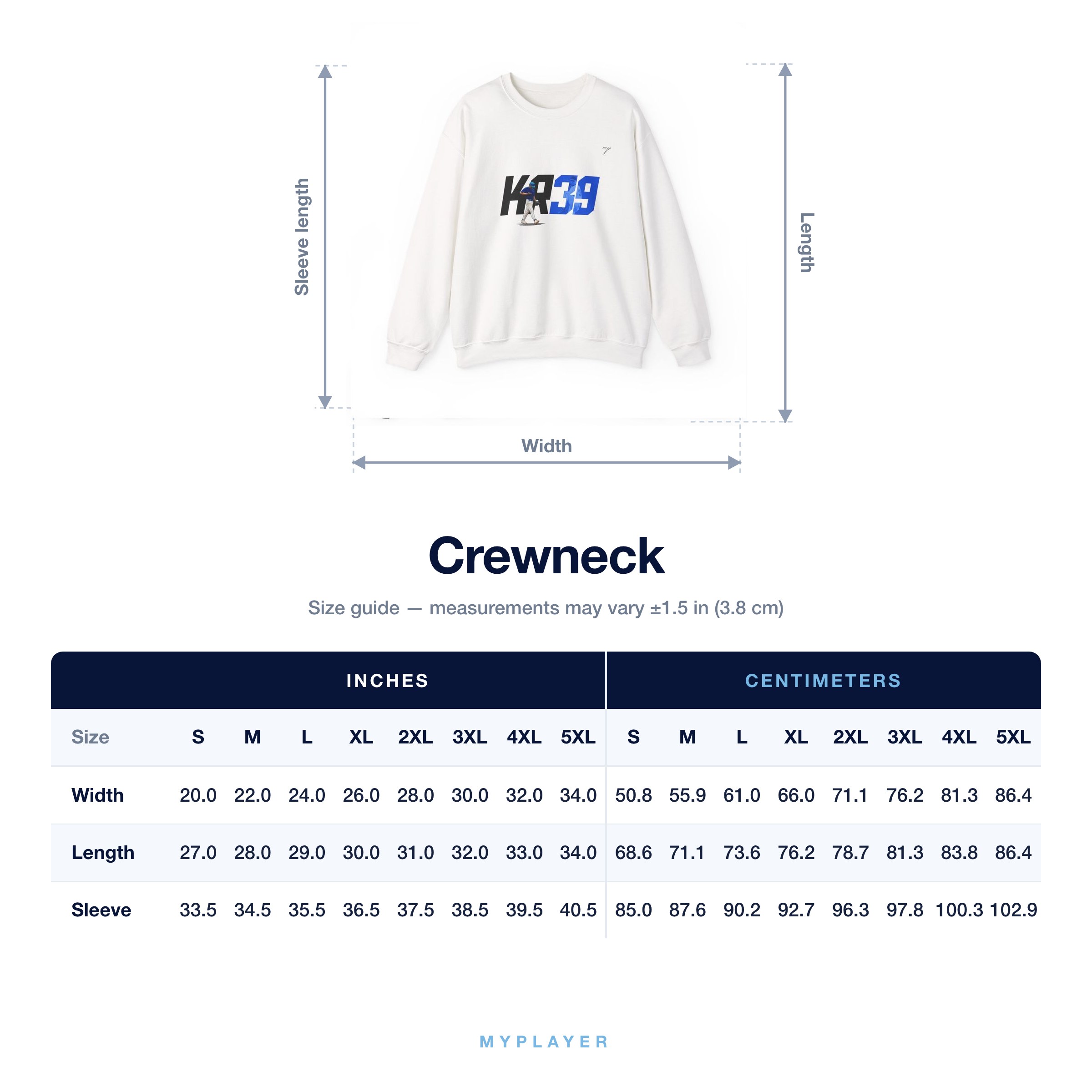 Crewneck size chart