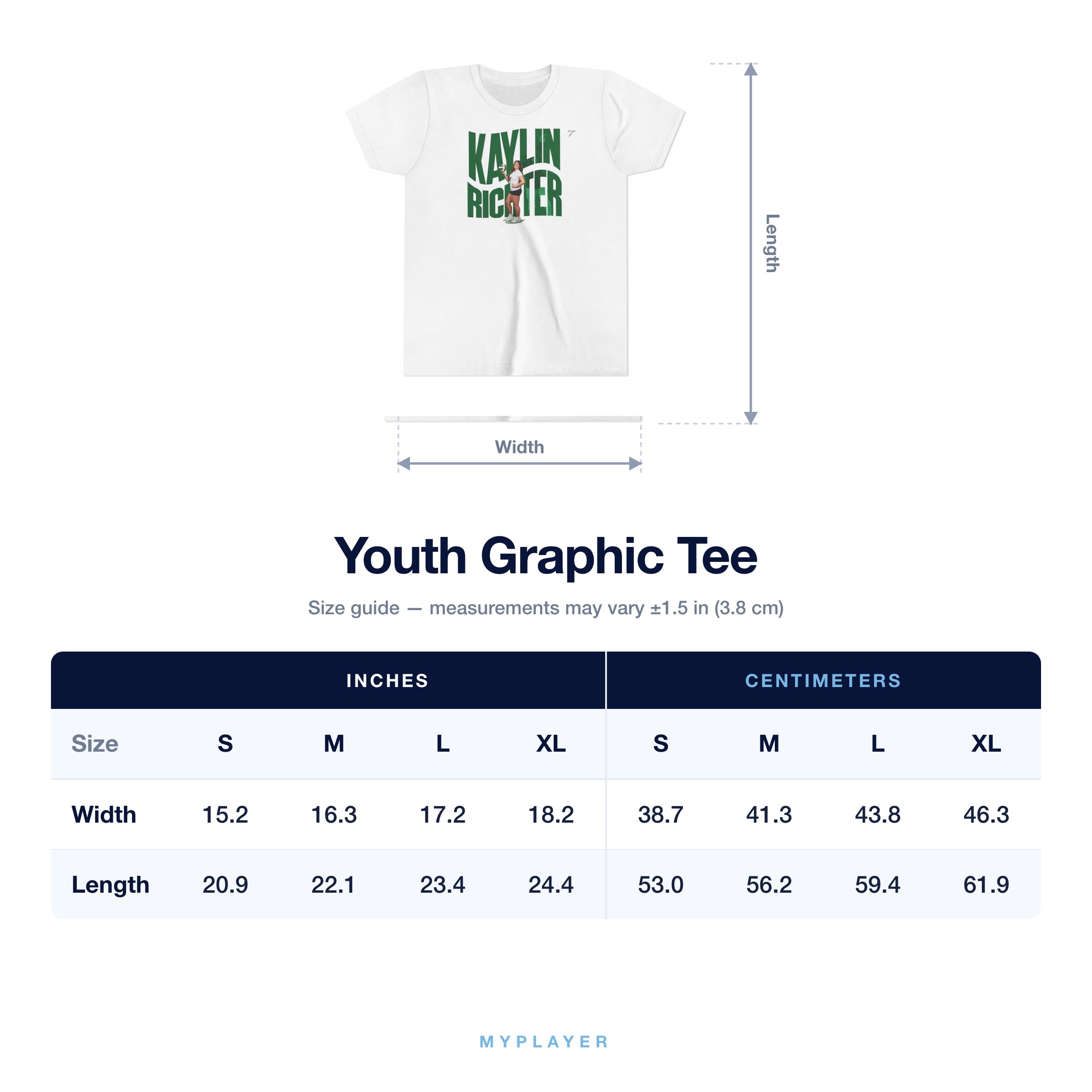 Youth Tee size chart