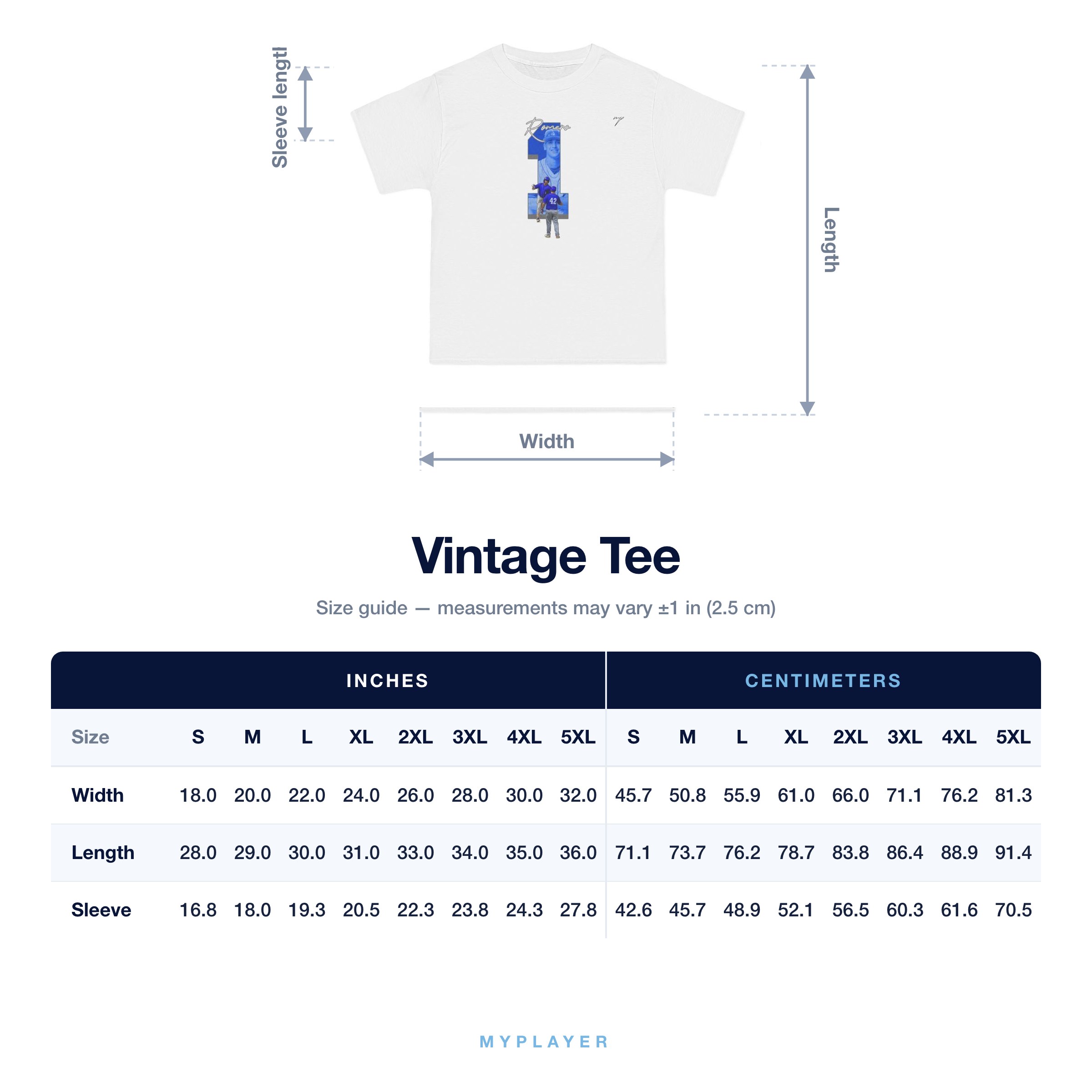 Vintage Tee size chart