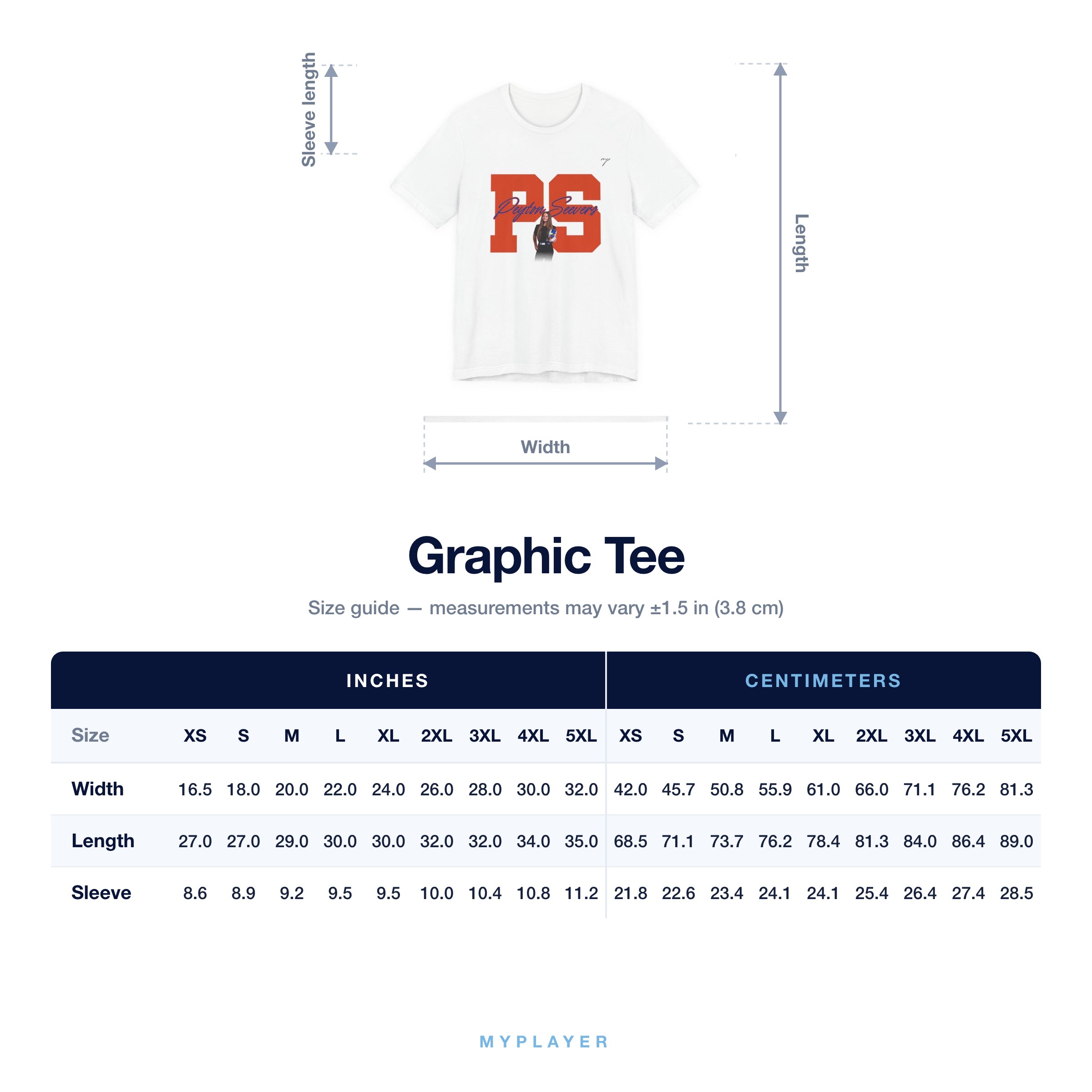 Graphic Tee size chart