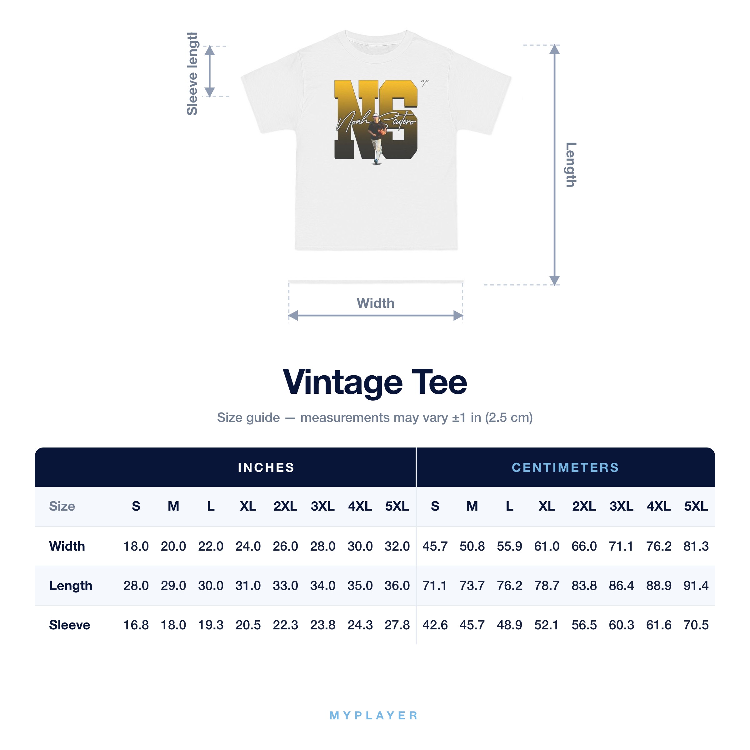 Vintage Tee size chart