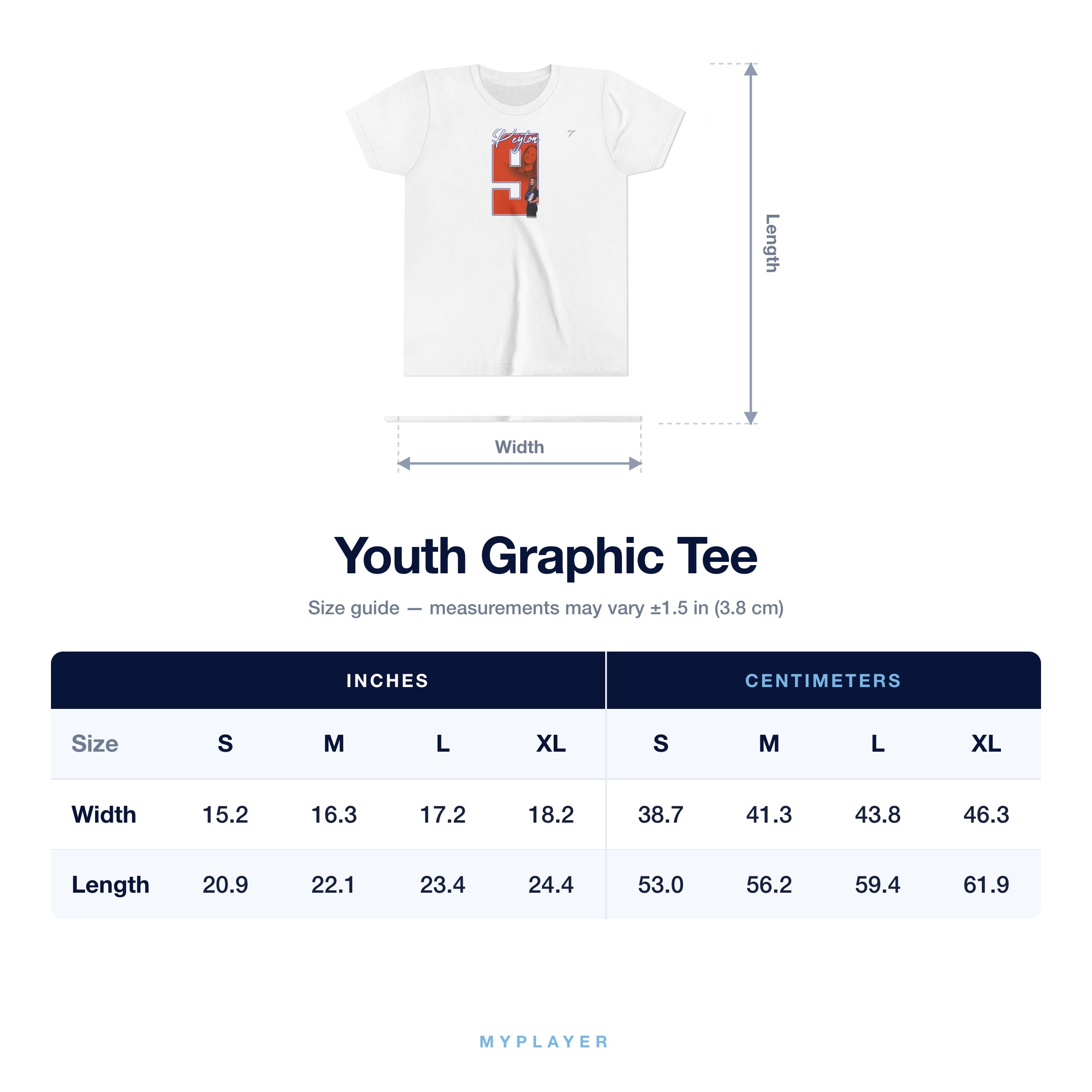 Youth Tee size chart