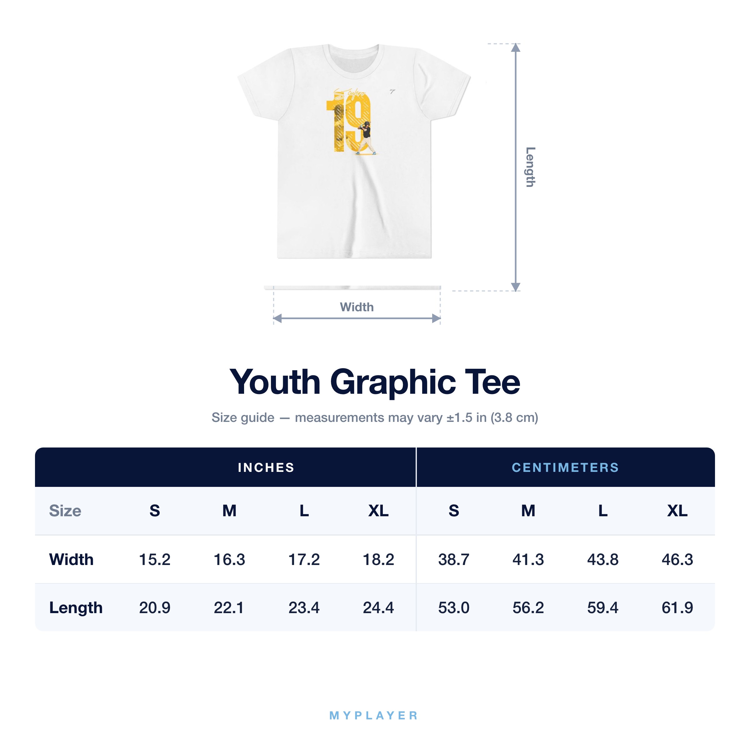 Youth Tee size chart