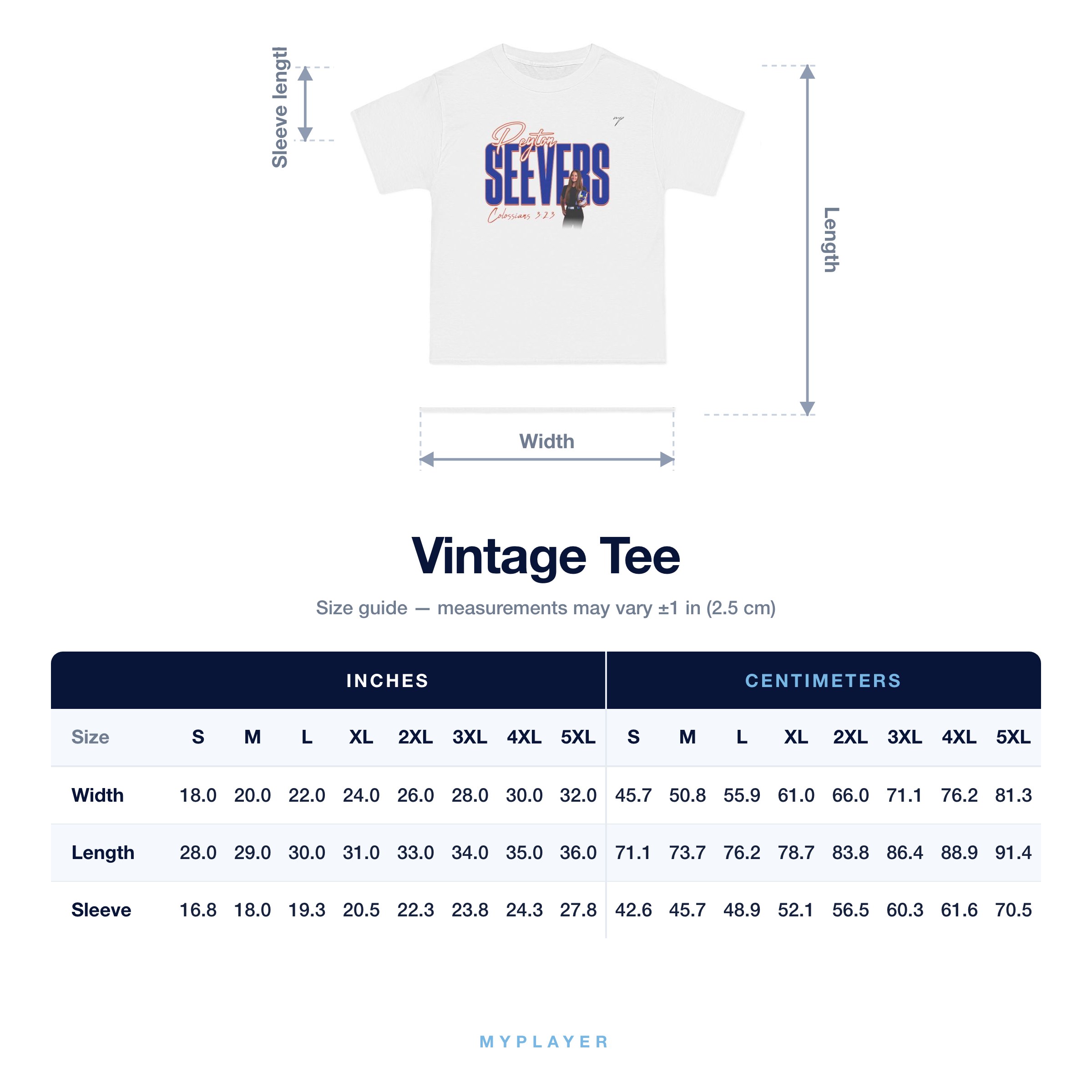 Vintage Tee size chart