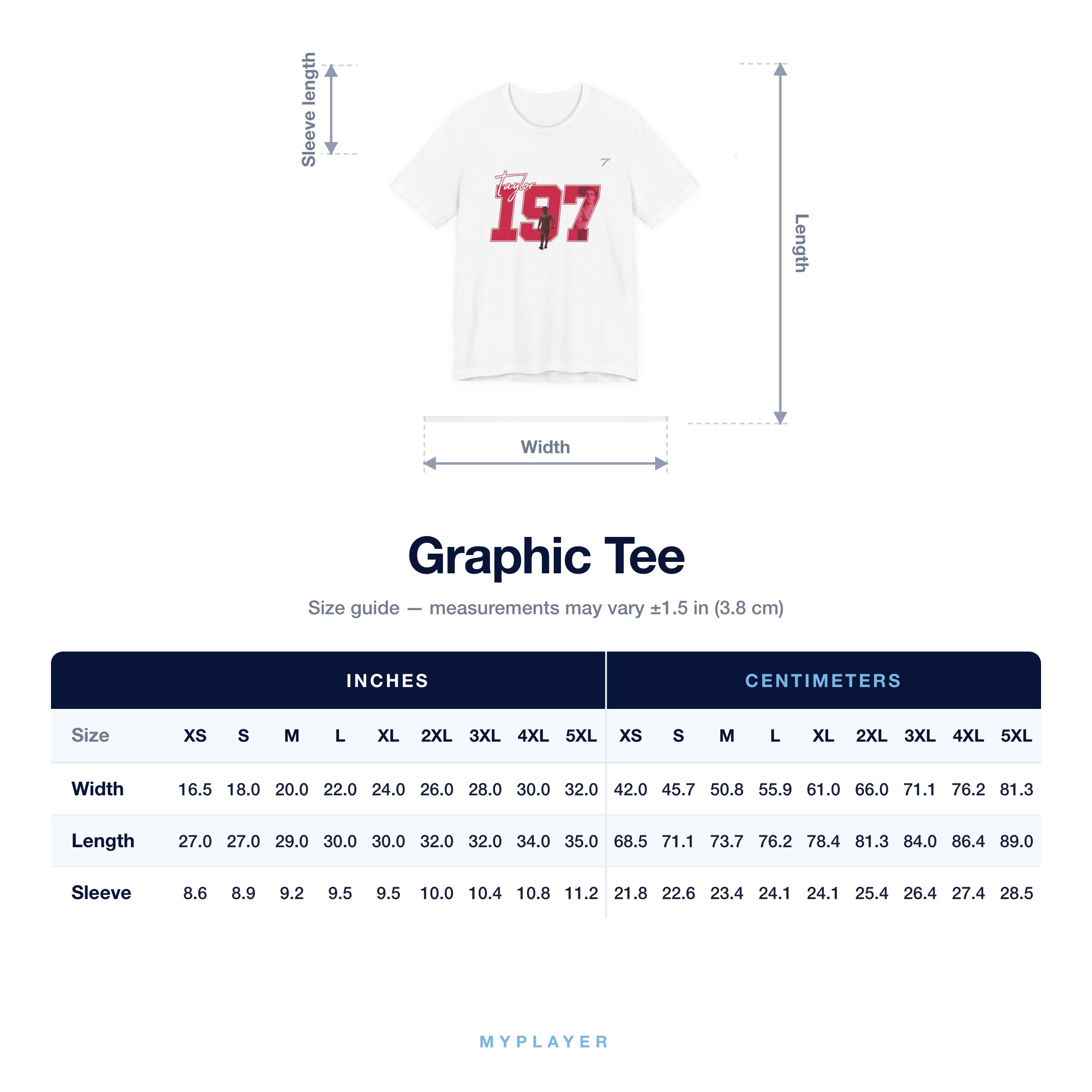 Graphic Tee size chart