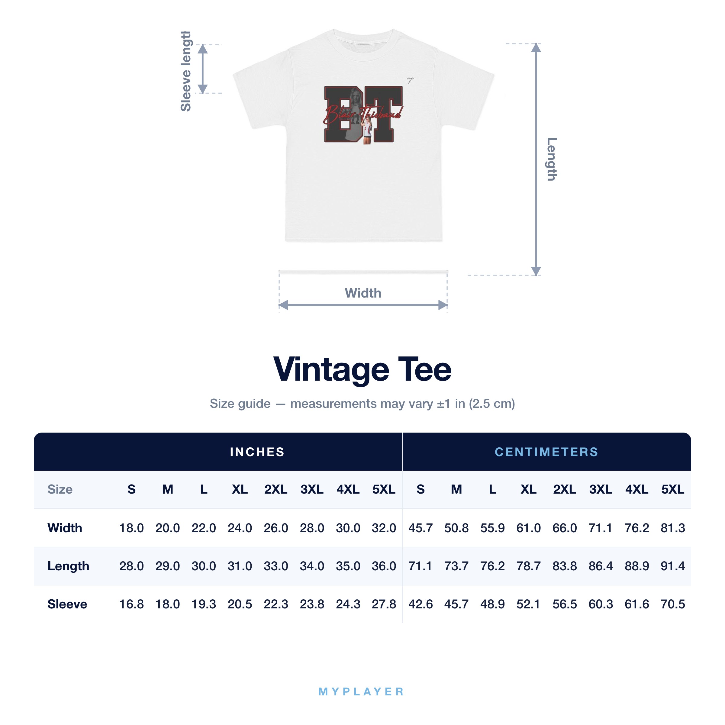 Vintage Tee size chart