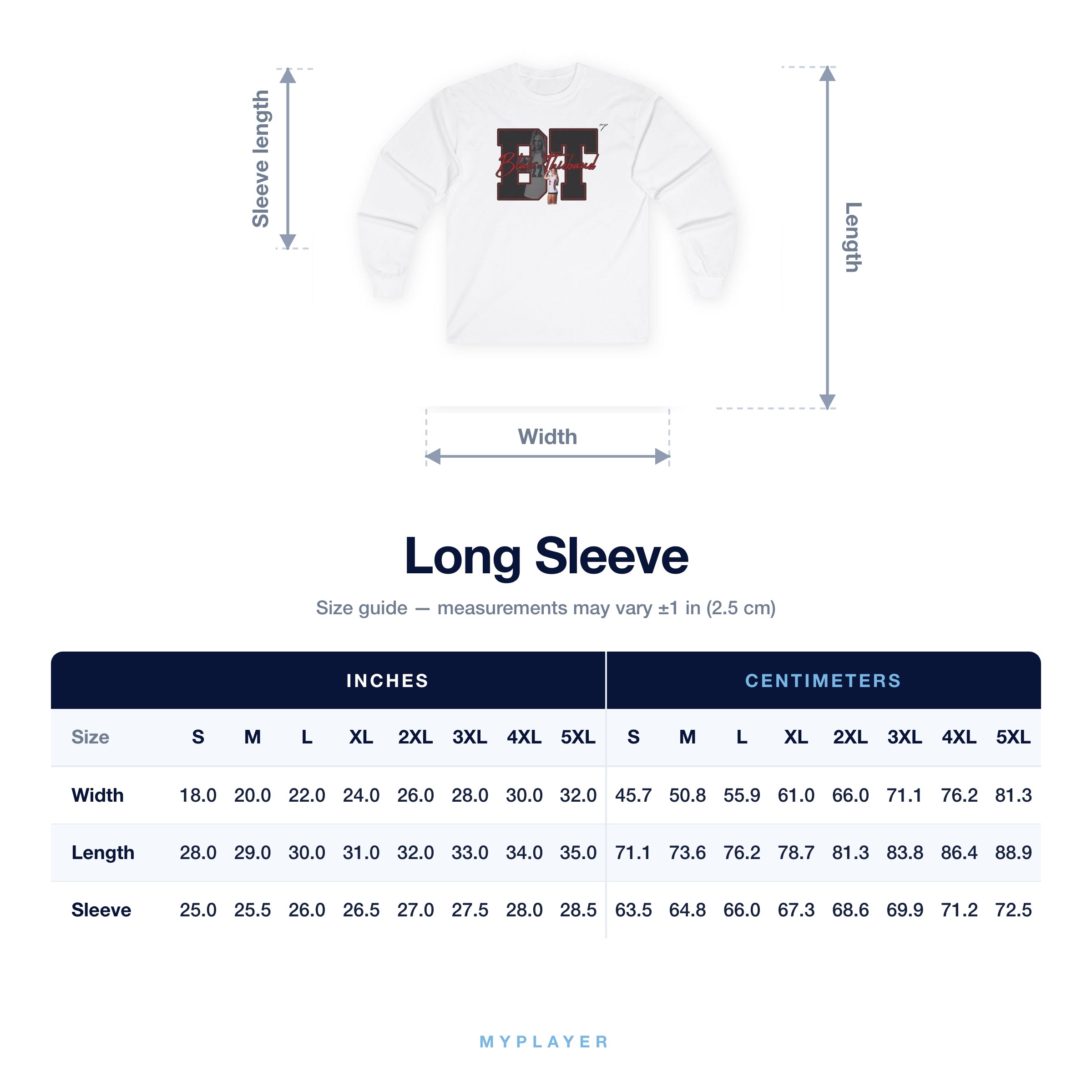 Long Sleeve size chart