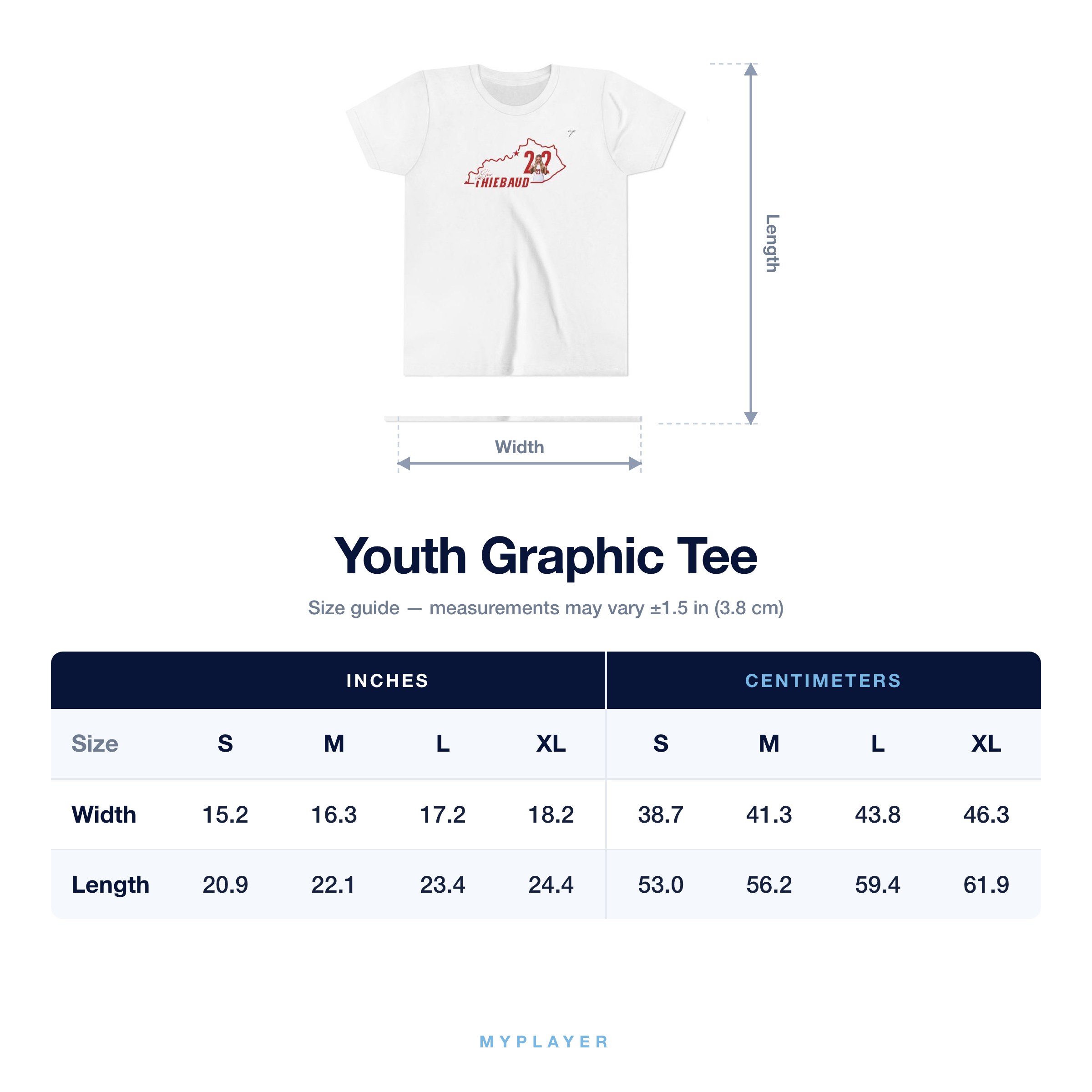 Youth Tee size chart
