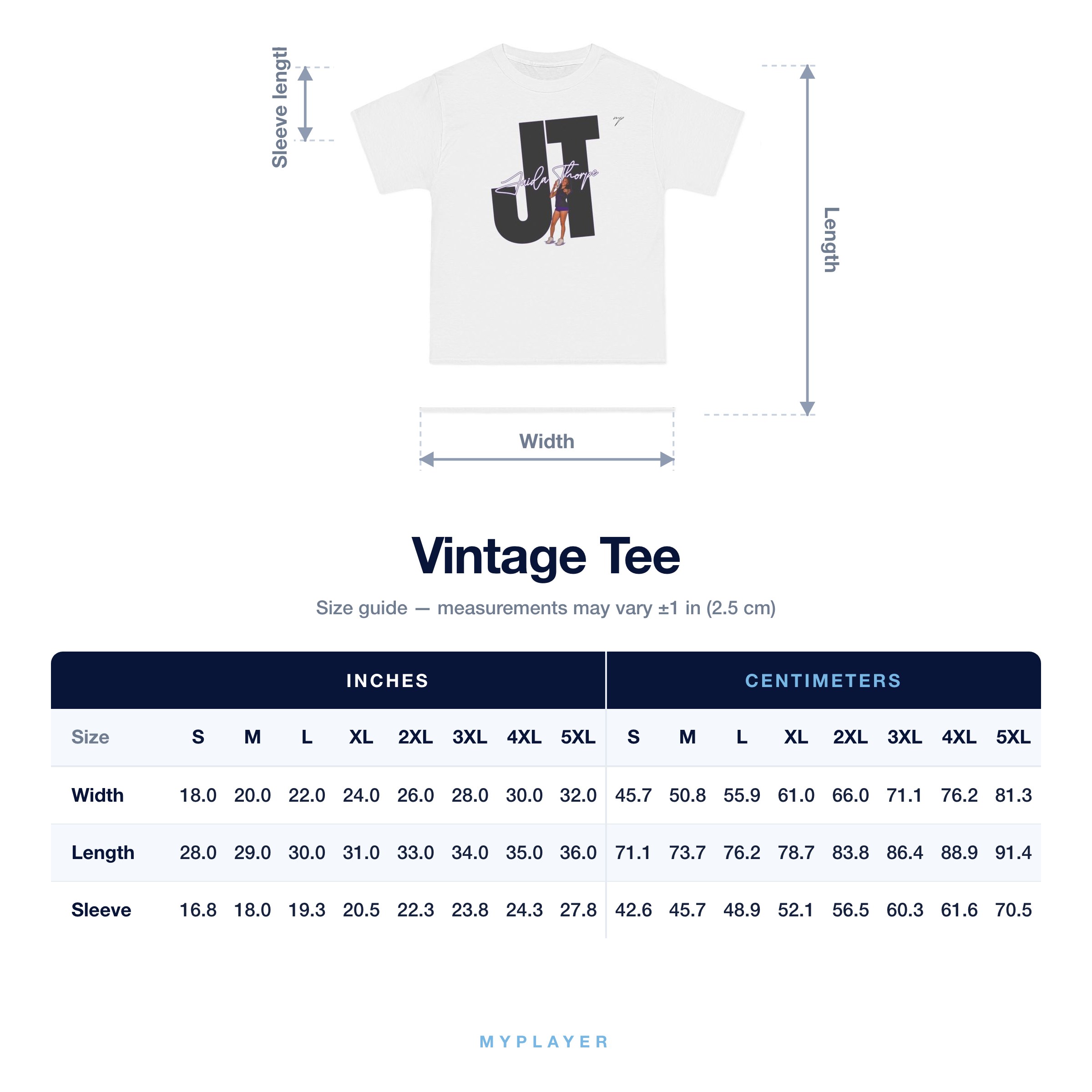 Vintage Tee size chart