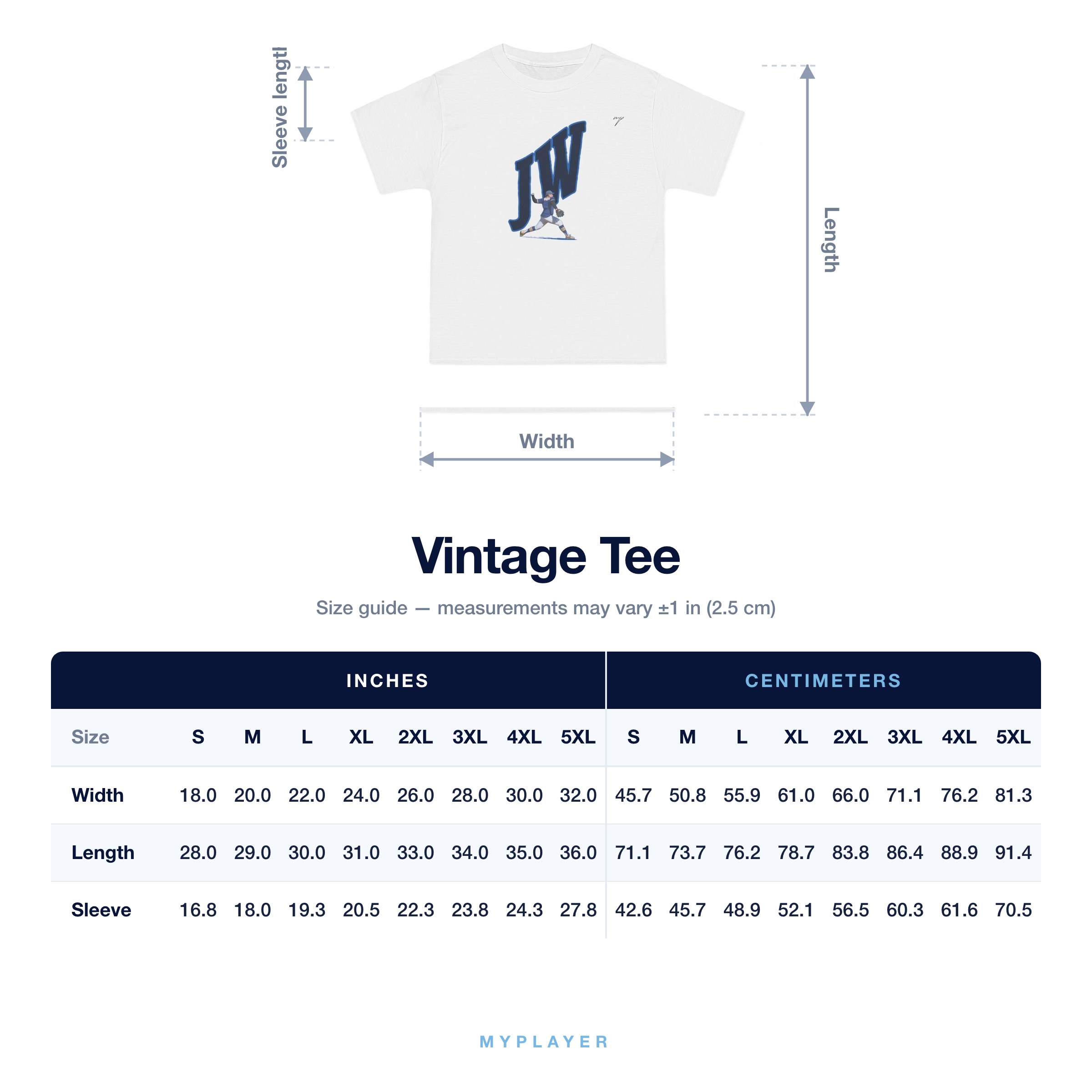 Vintage Tee size chart