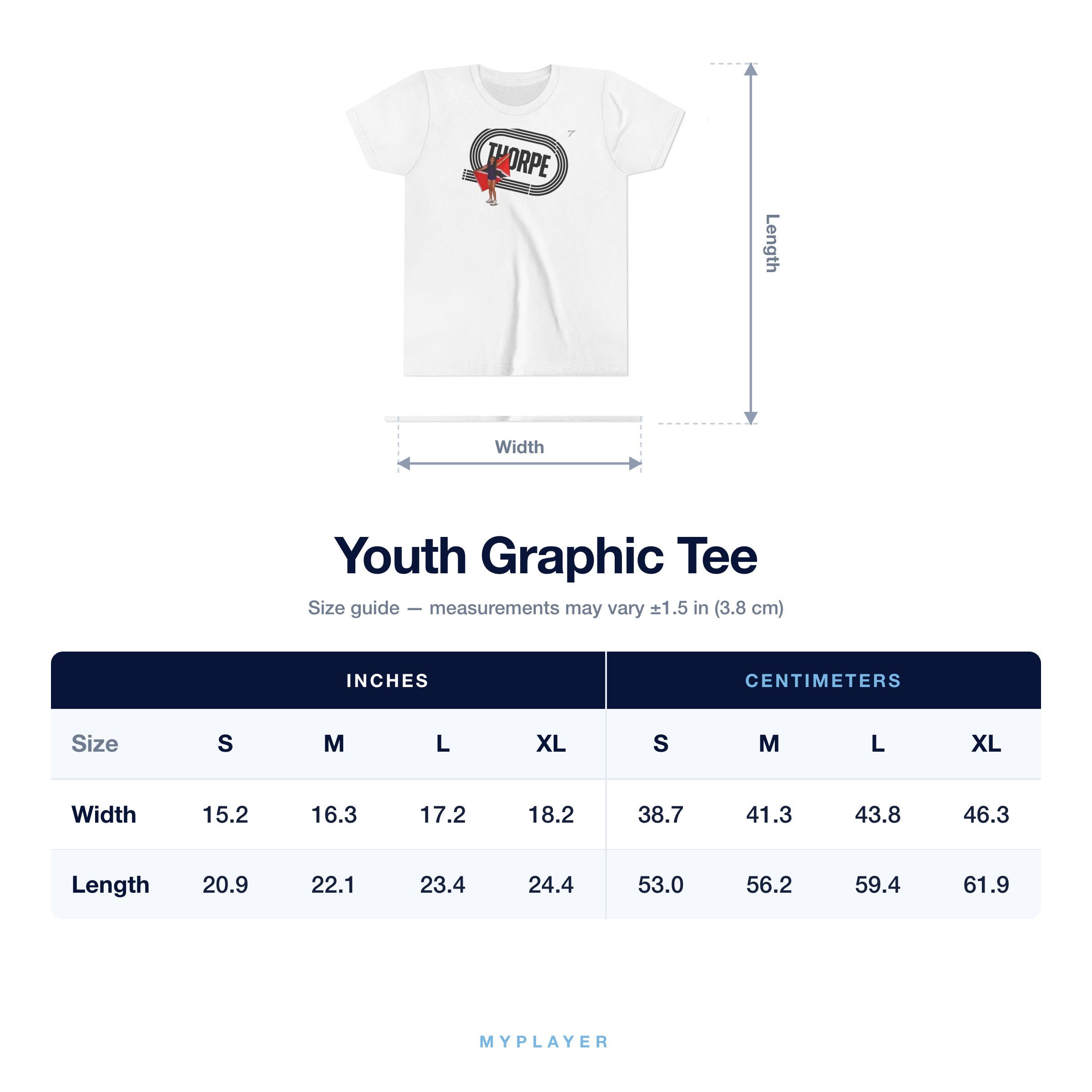 Youth Tee size chart