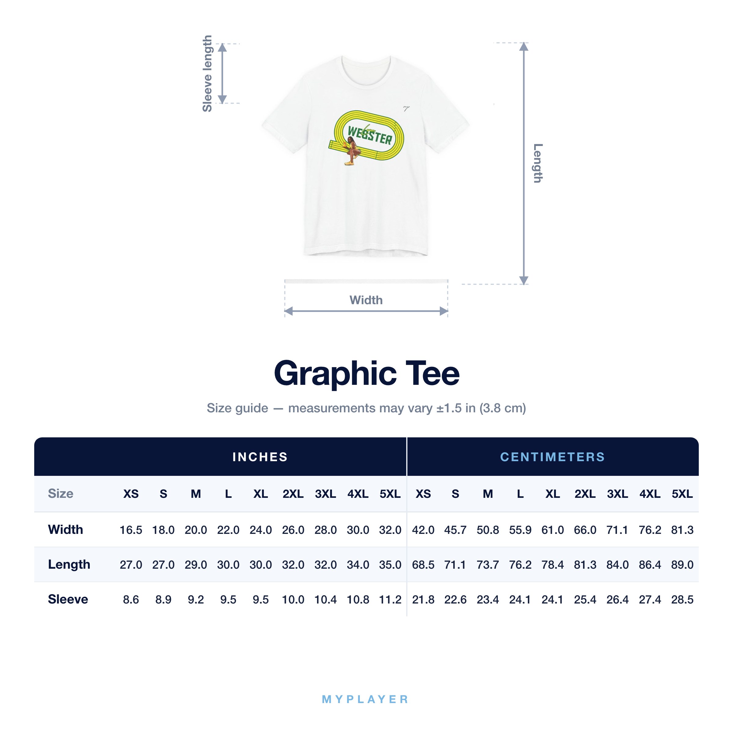Graphic Tee size chart