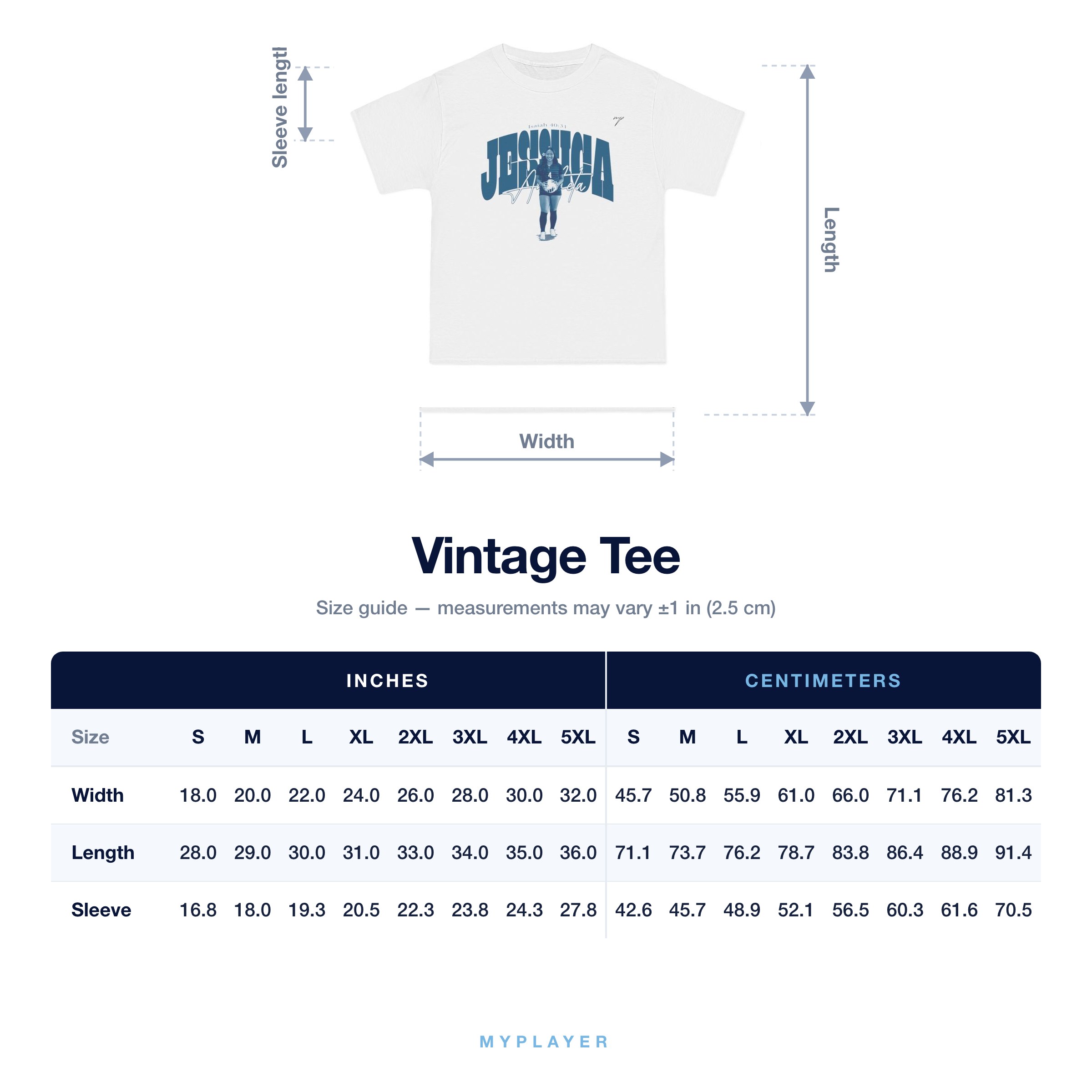 Vintage Tee size chart