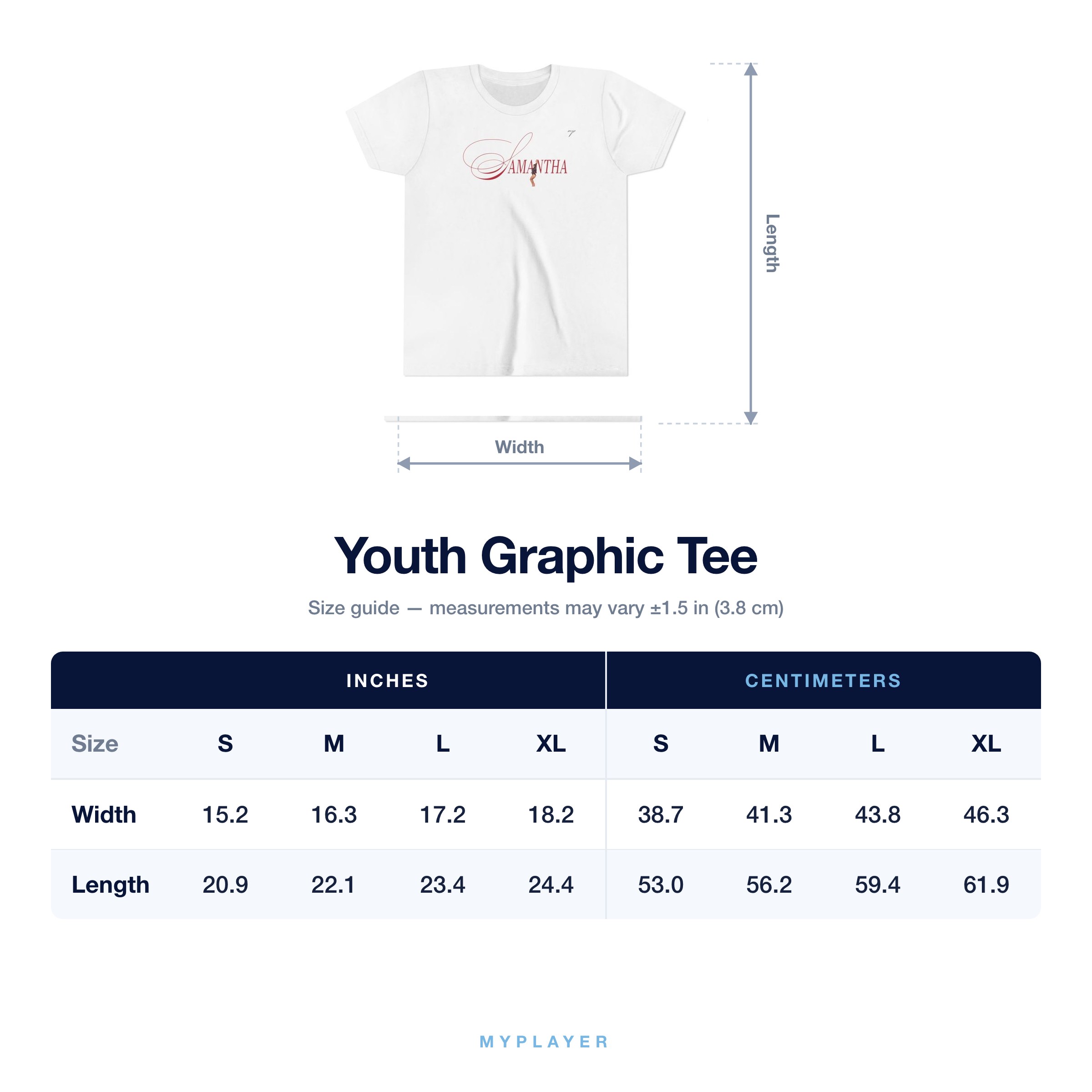 Youth Tee size chart