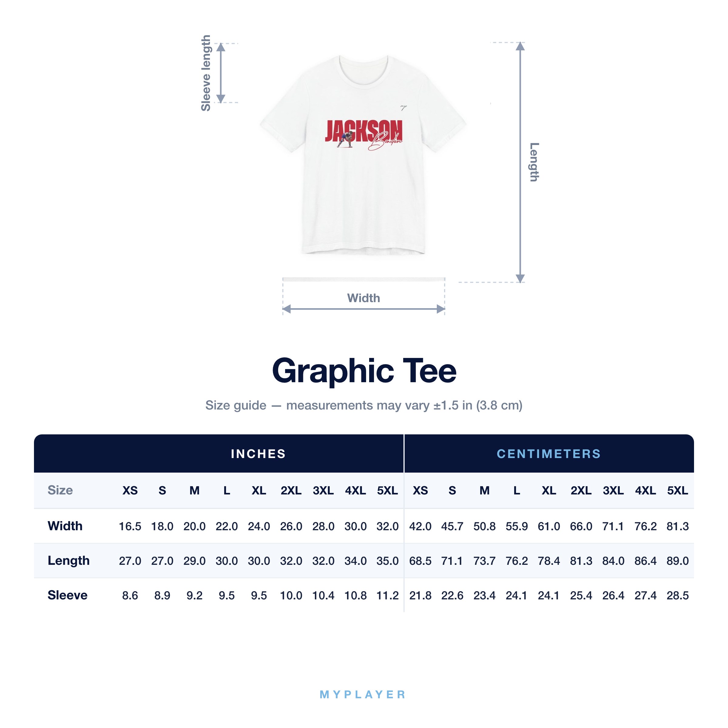 Graphic Tee size chart