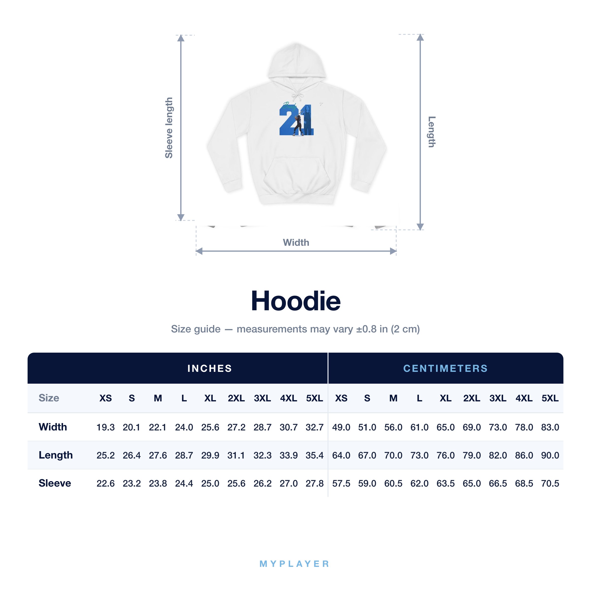 Hoodie size chart