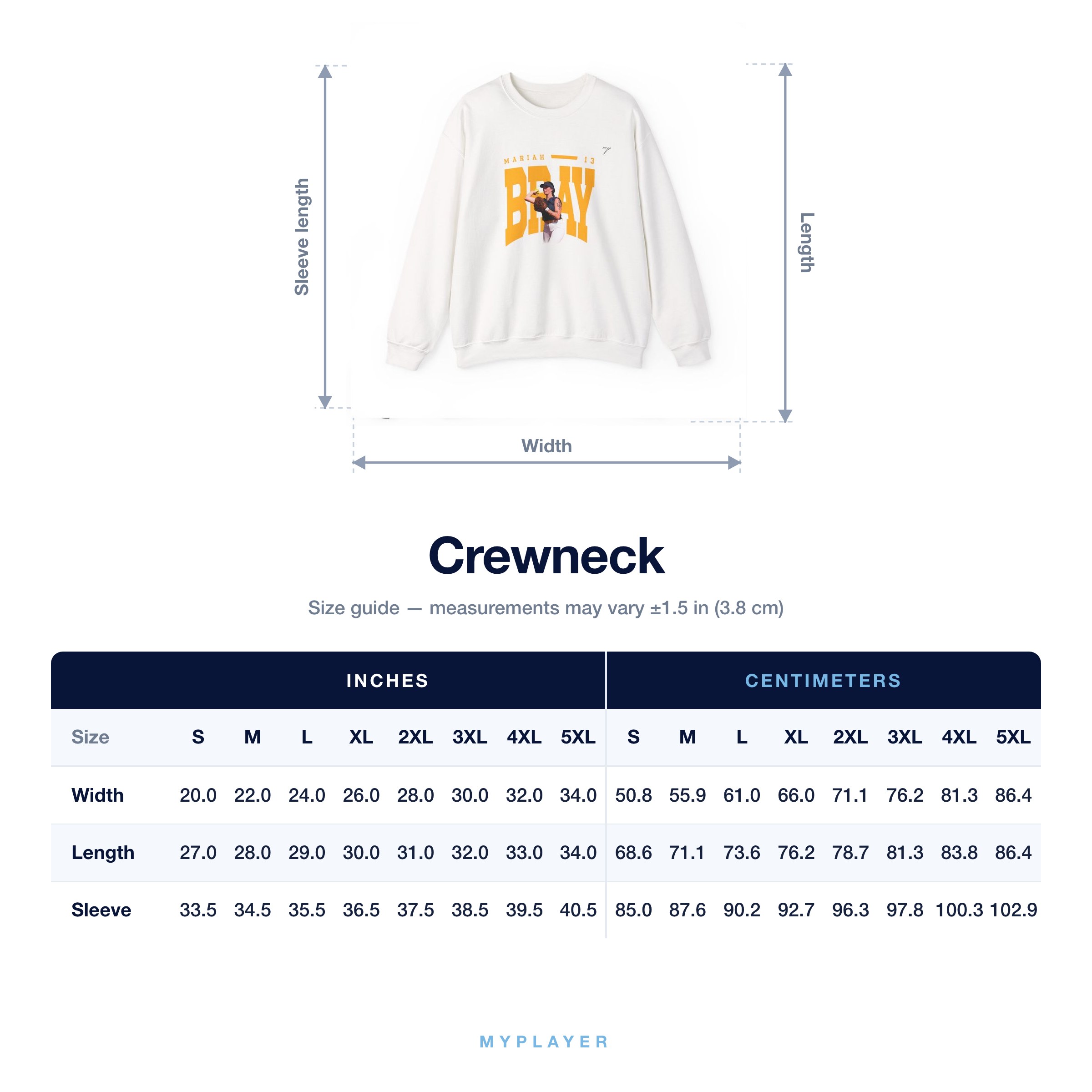 Crewneck size chart