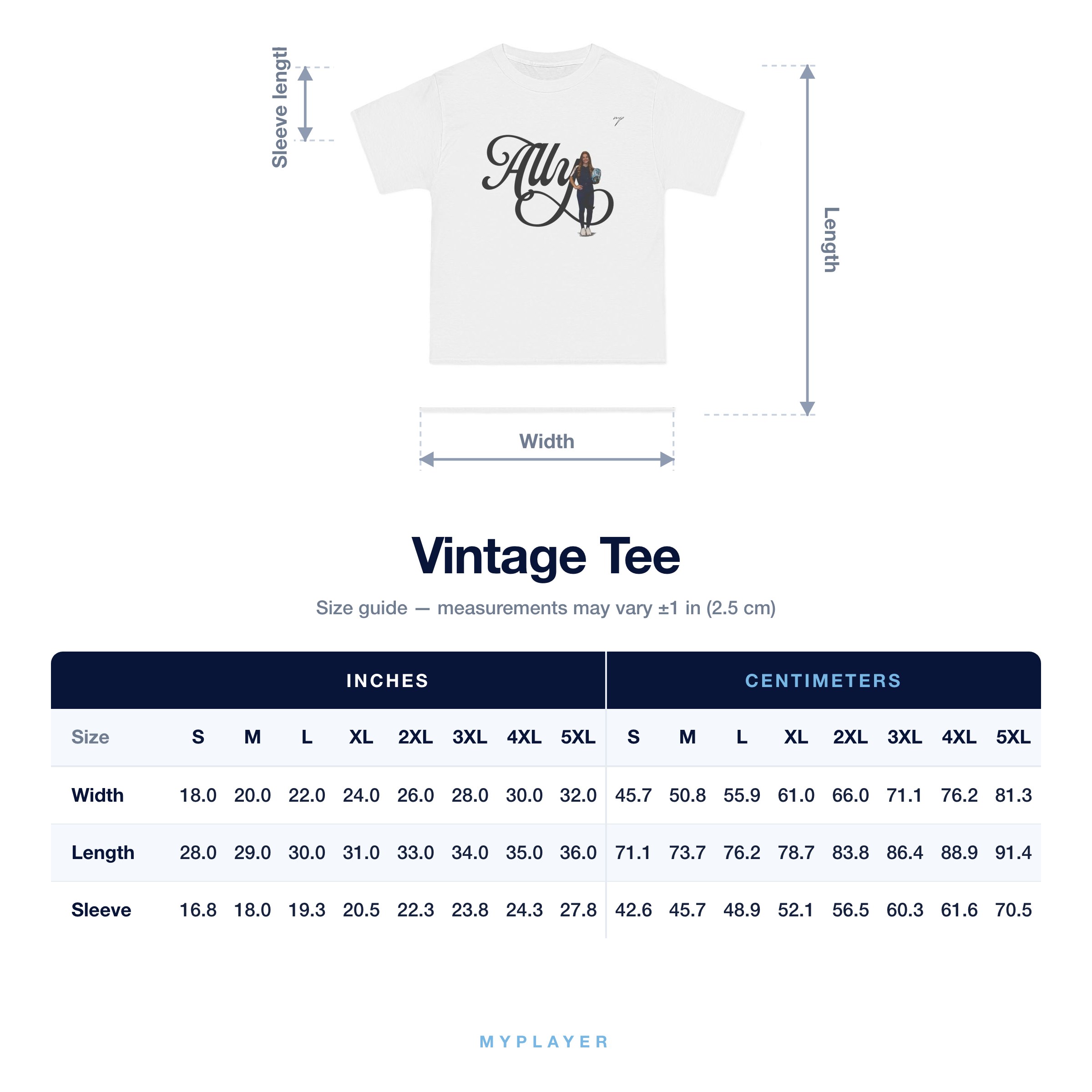 Vintage Tee size chart