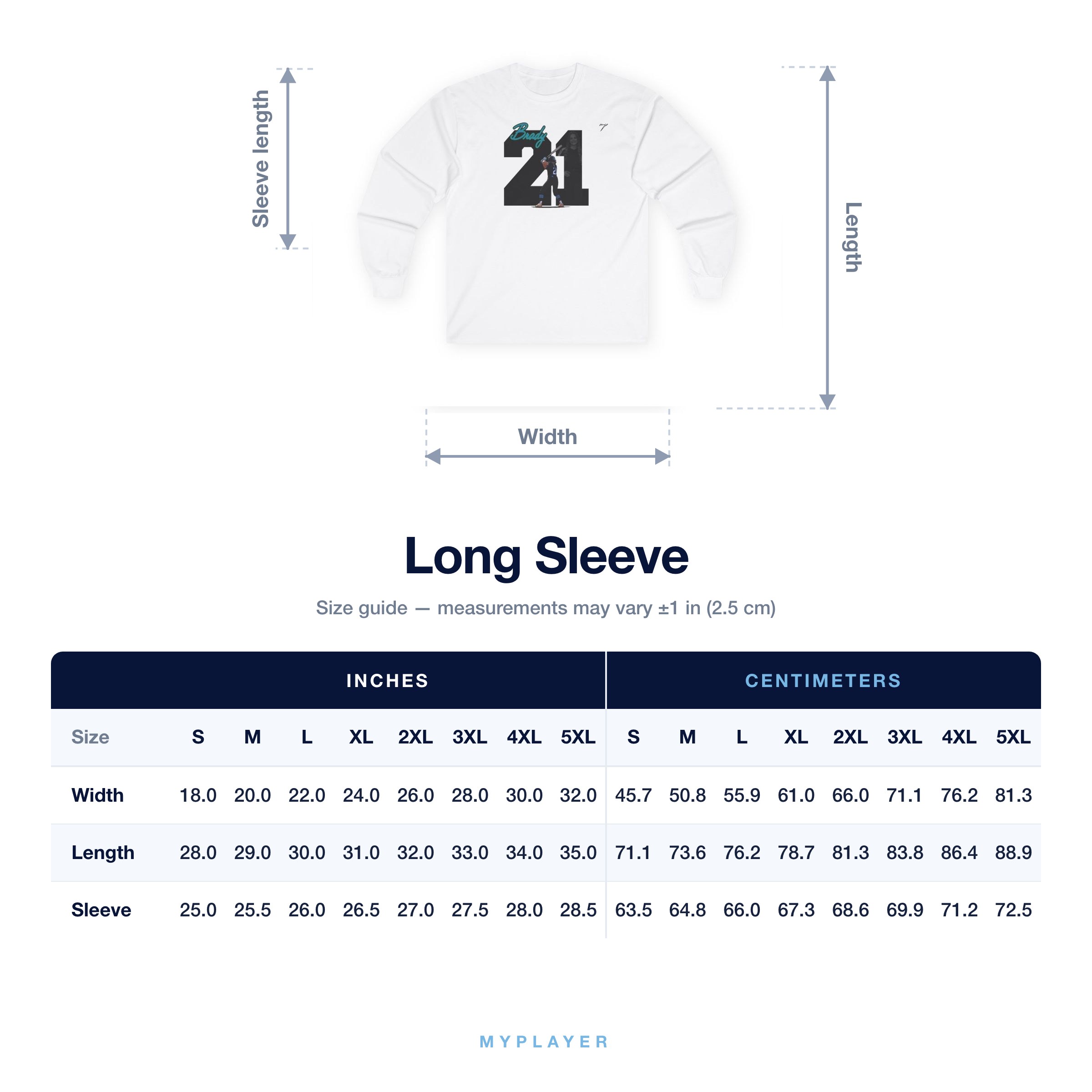 Long Sleeve size chart