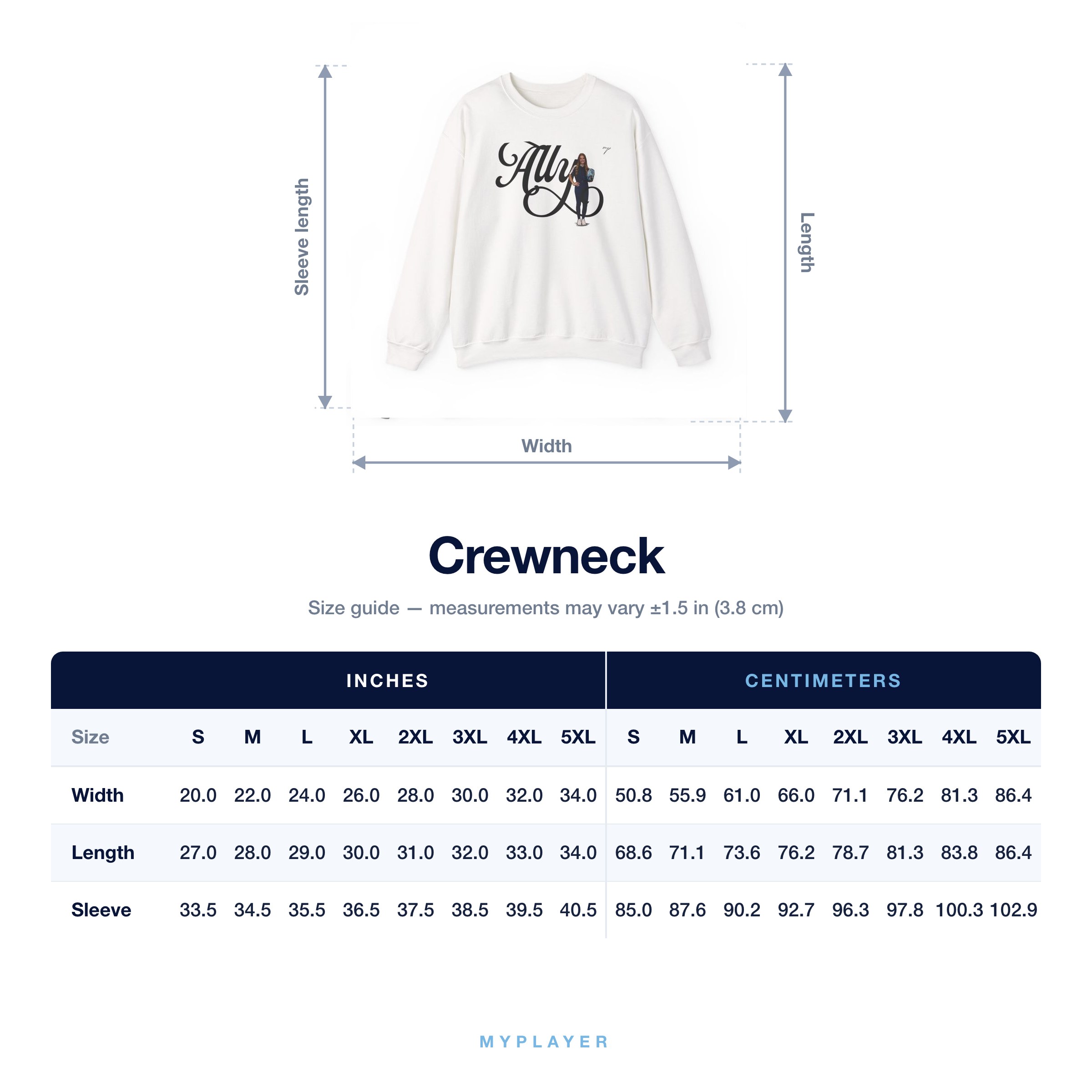 Crewneck size chart