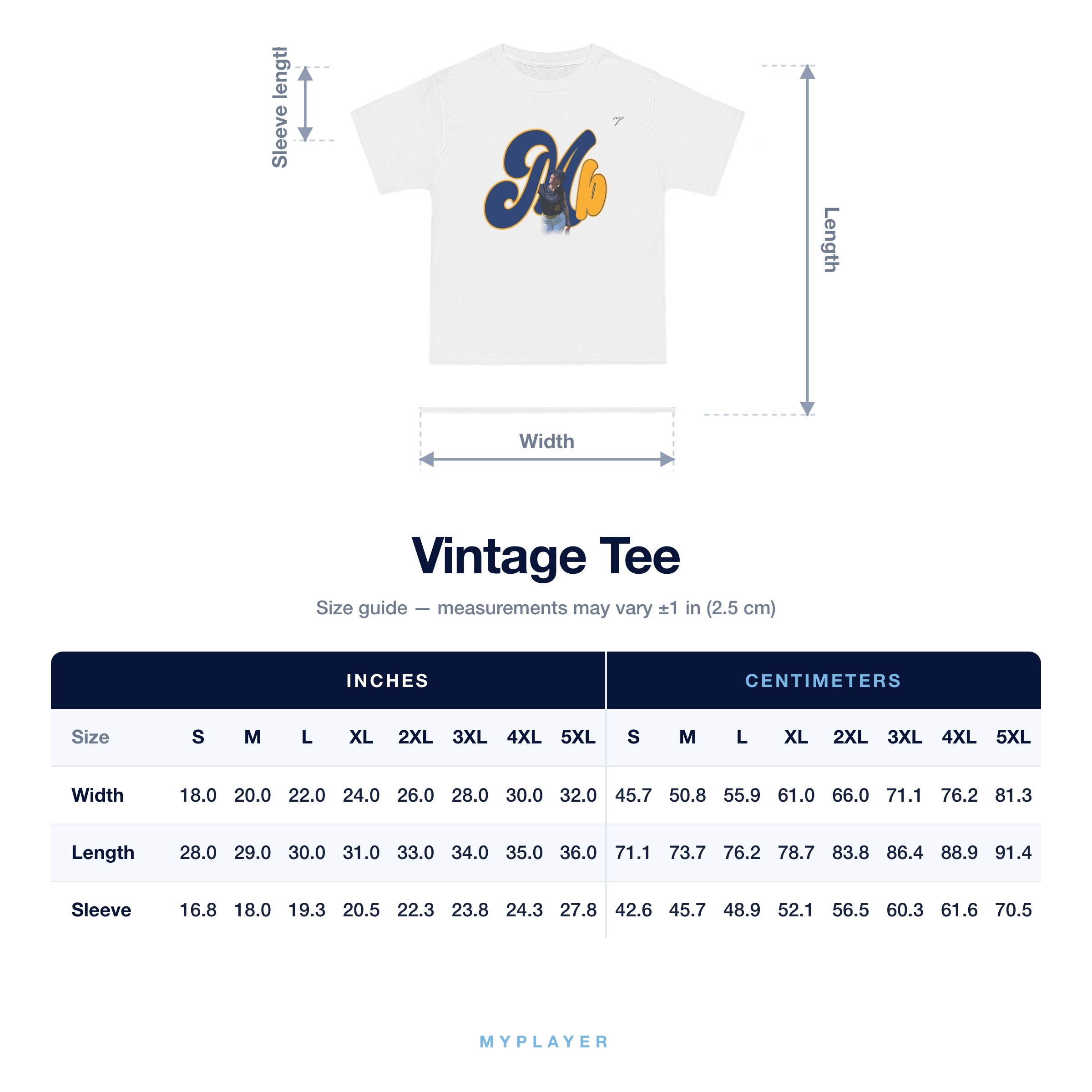 Vintage Tee size chart