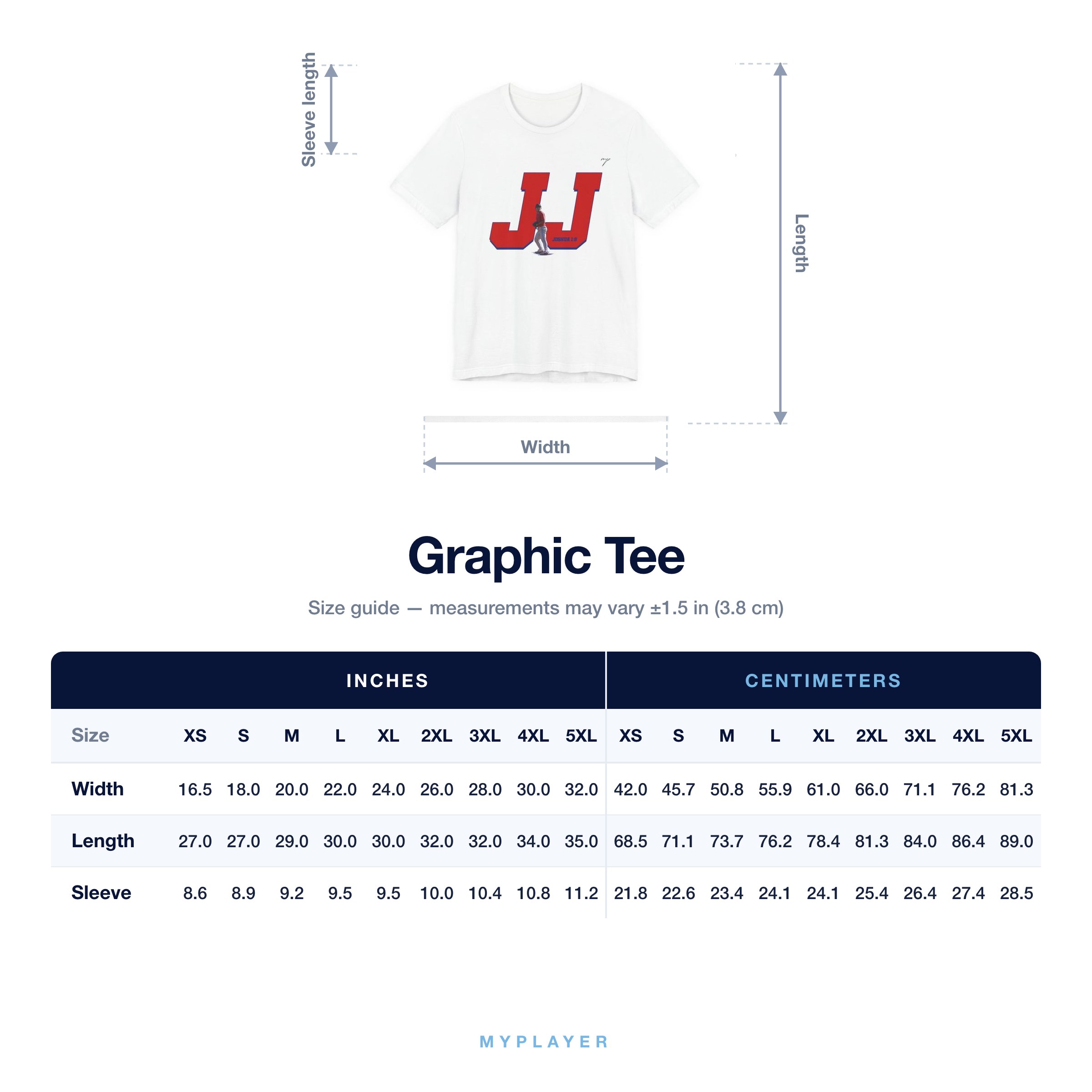 Graphic Tee size chart