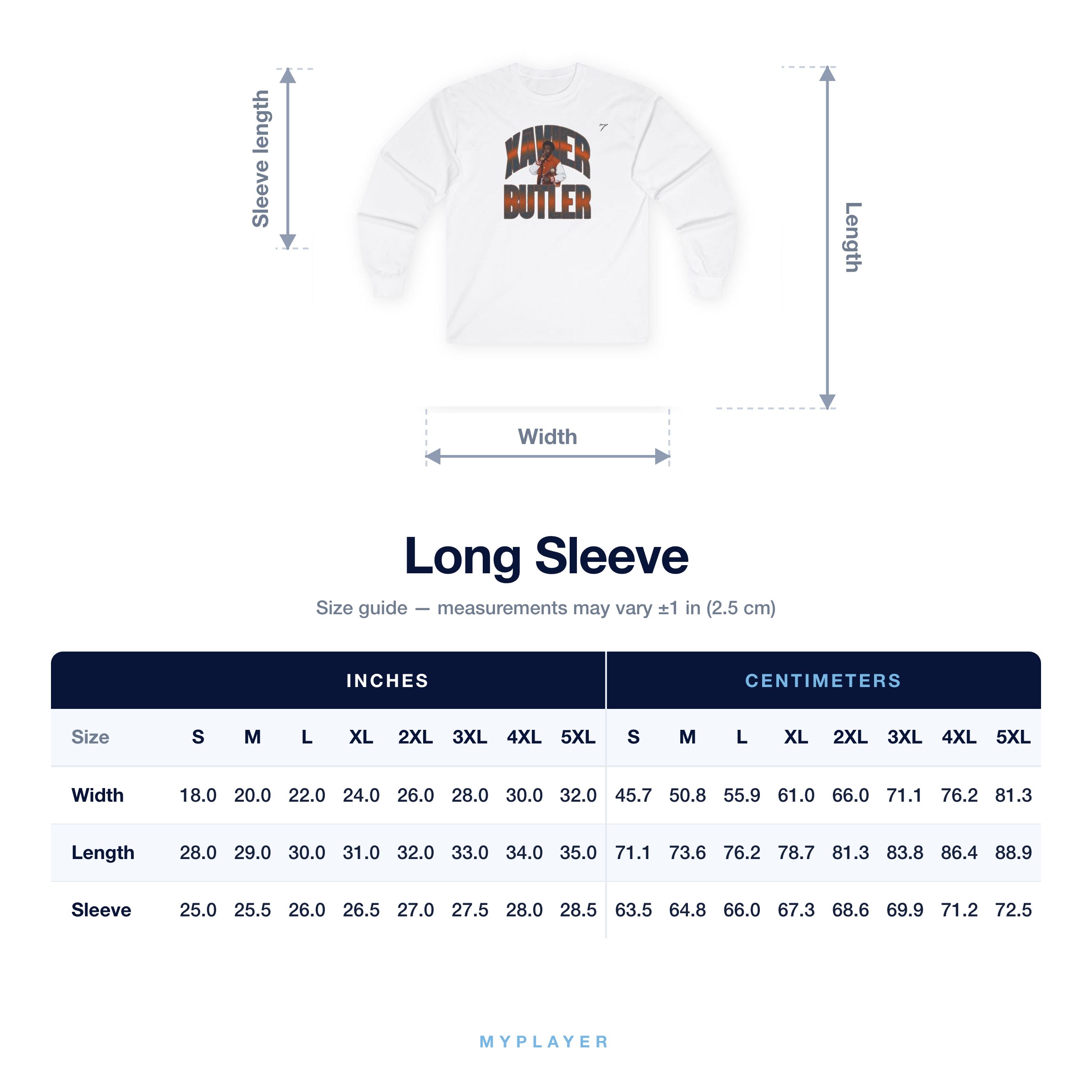 Long Sleeve size chart