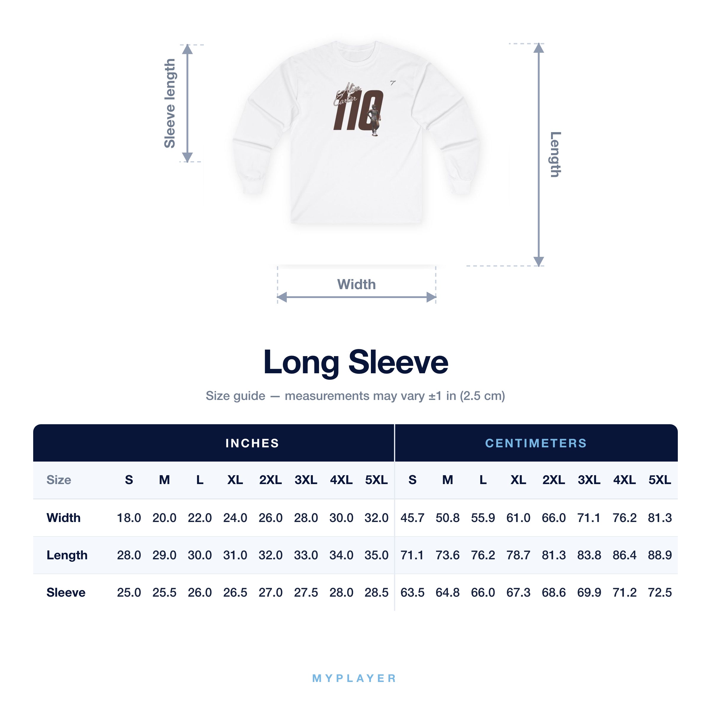 Long Sleeve size chart
