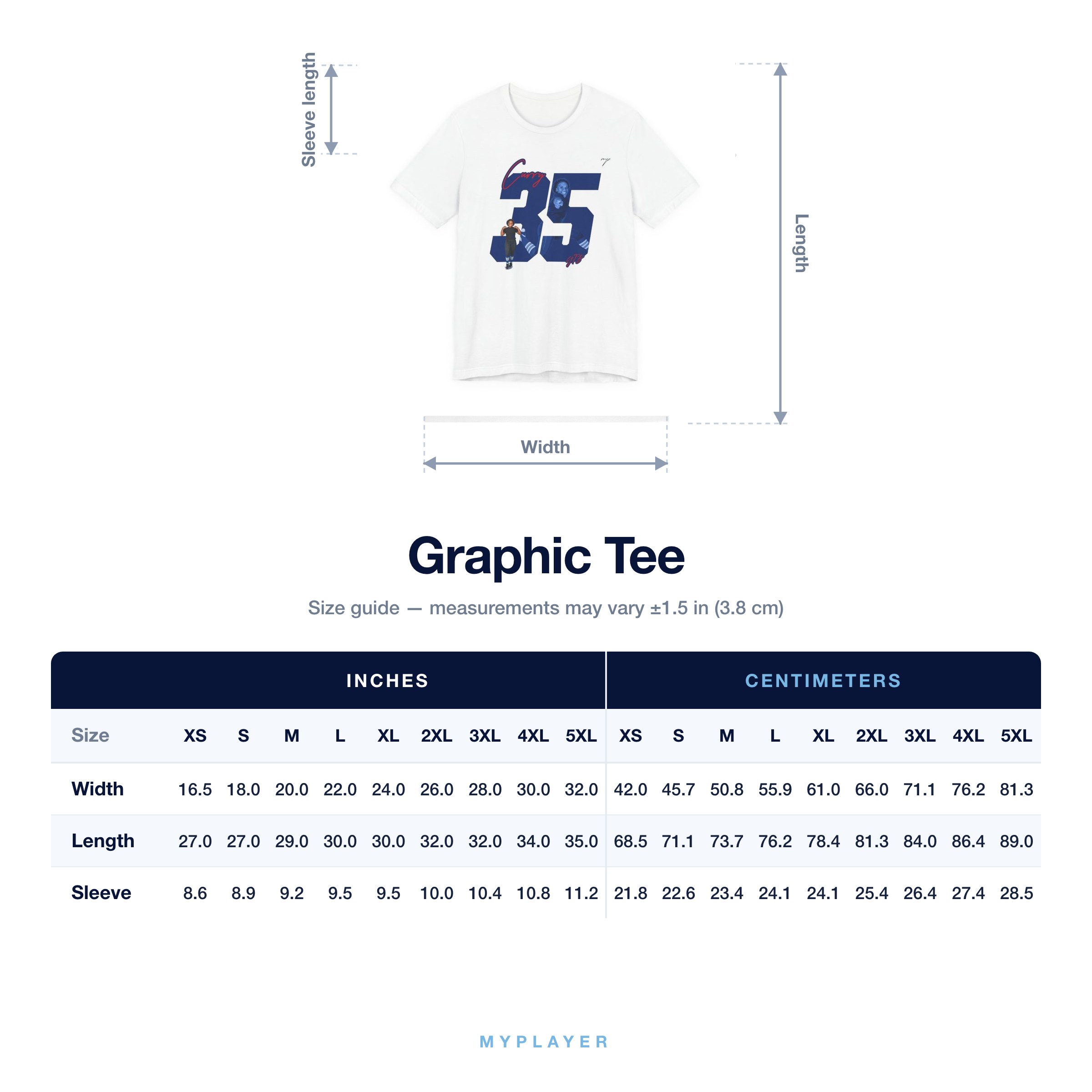 Graphic Tee size chart