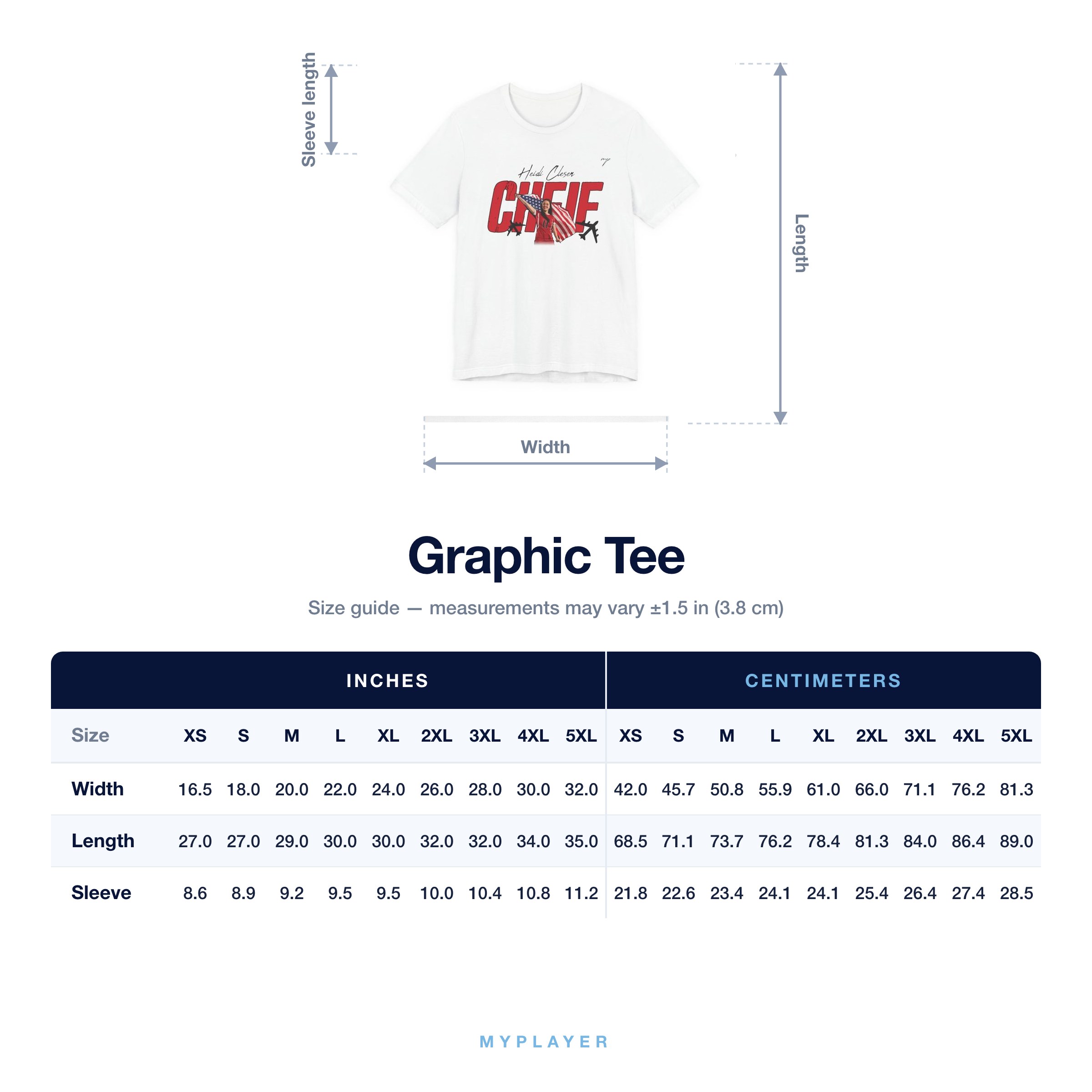 Graphic Tee size chart