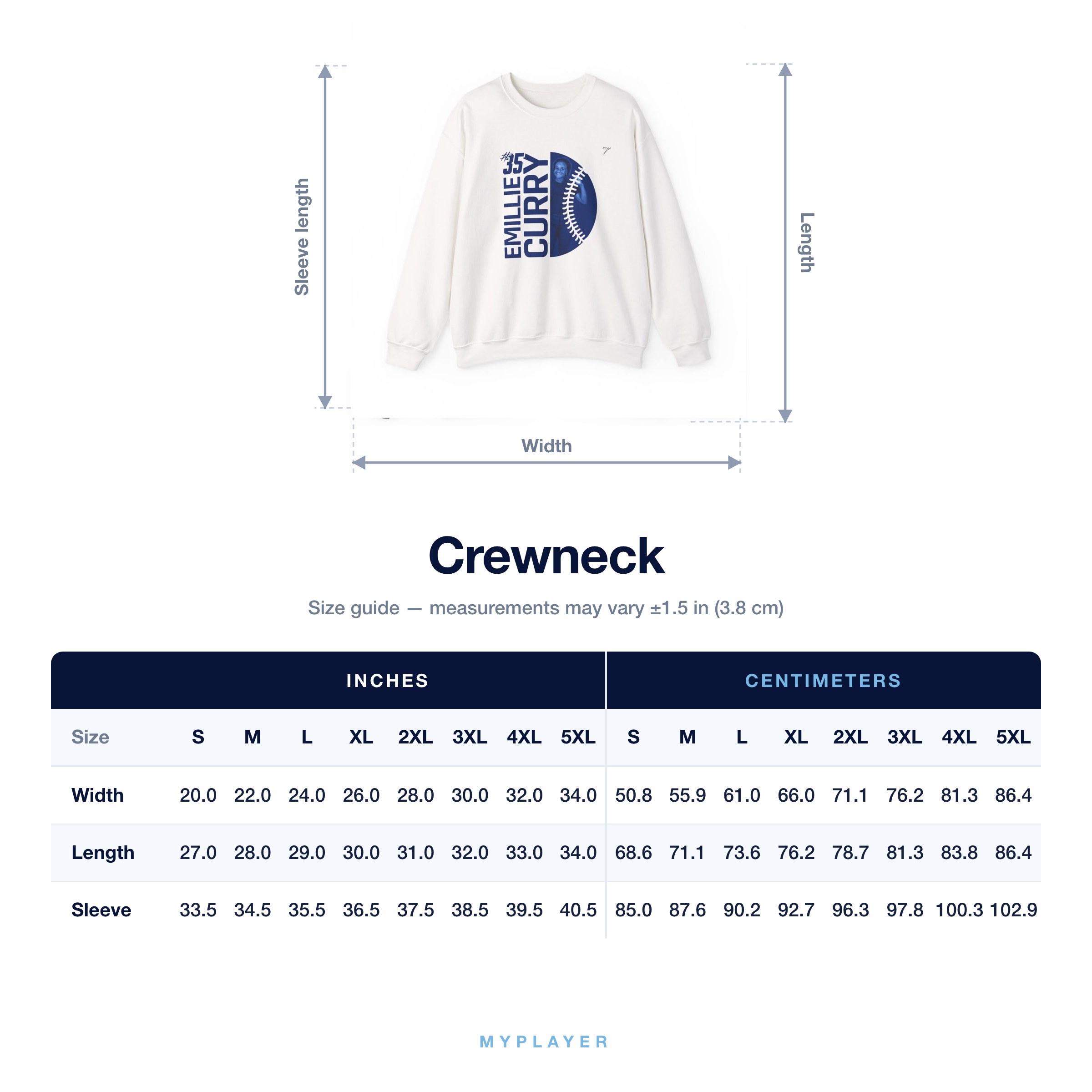 Crewneck size chart