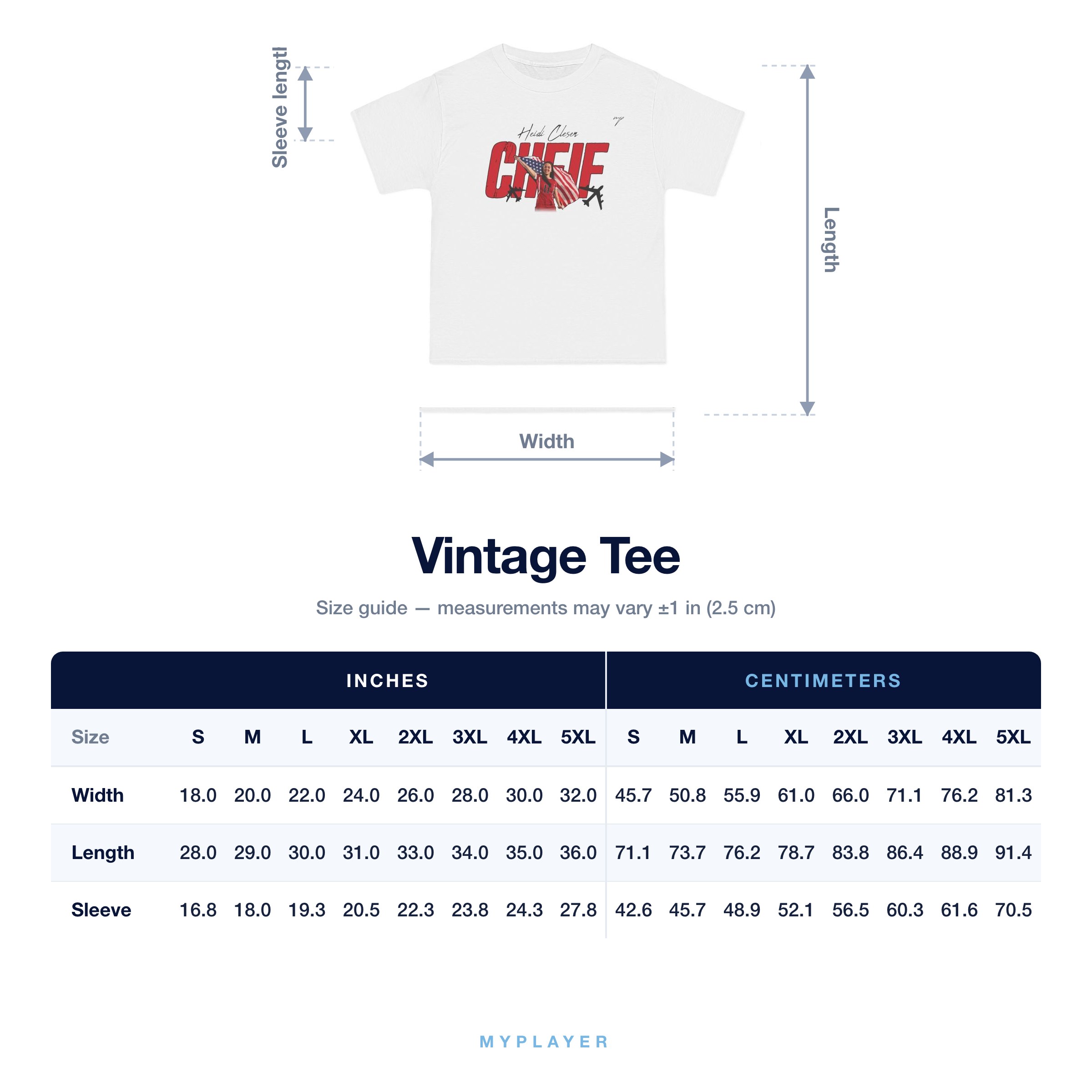Vintage Tee size chart