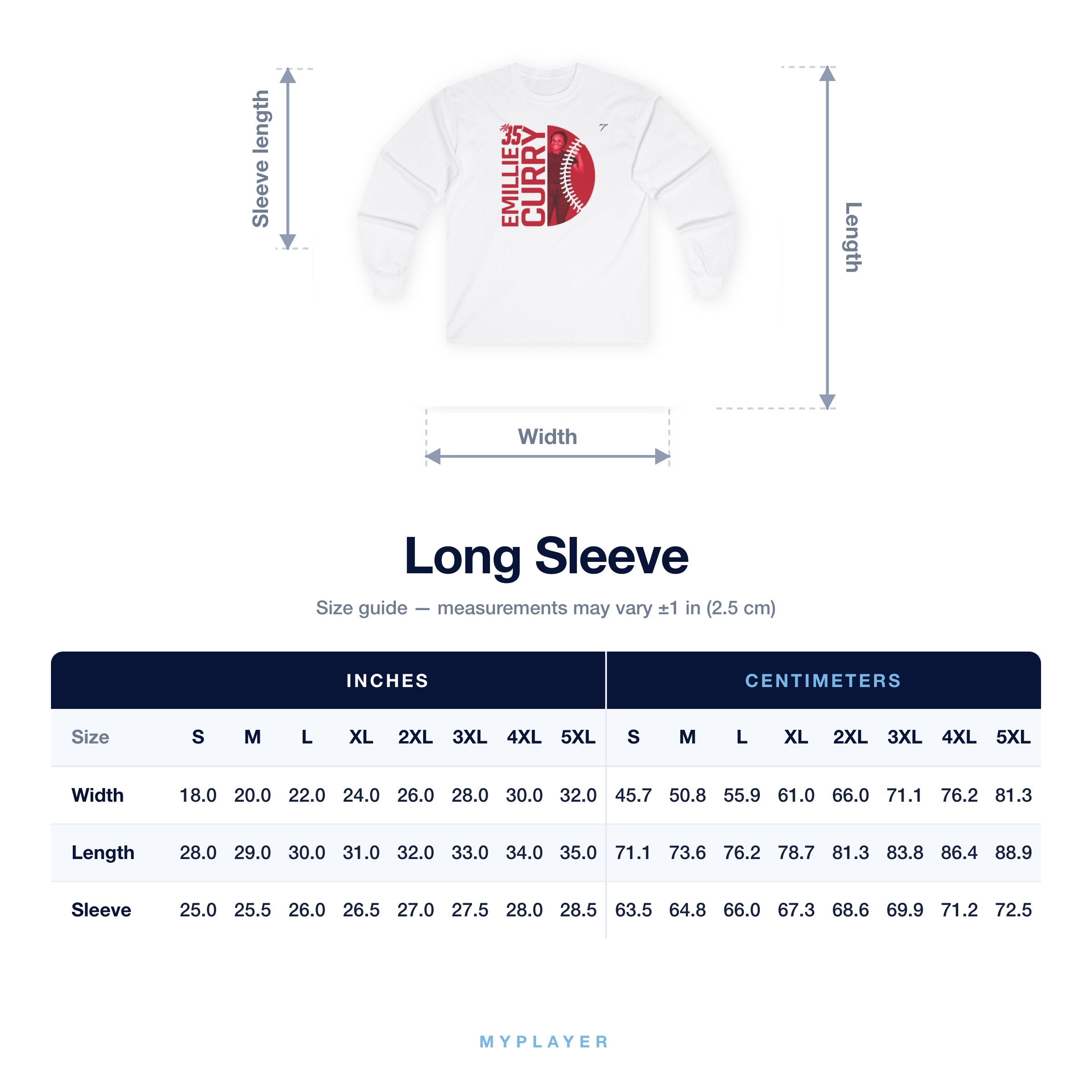 Long Sleeve size chart